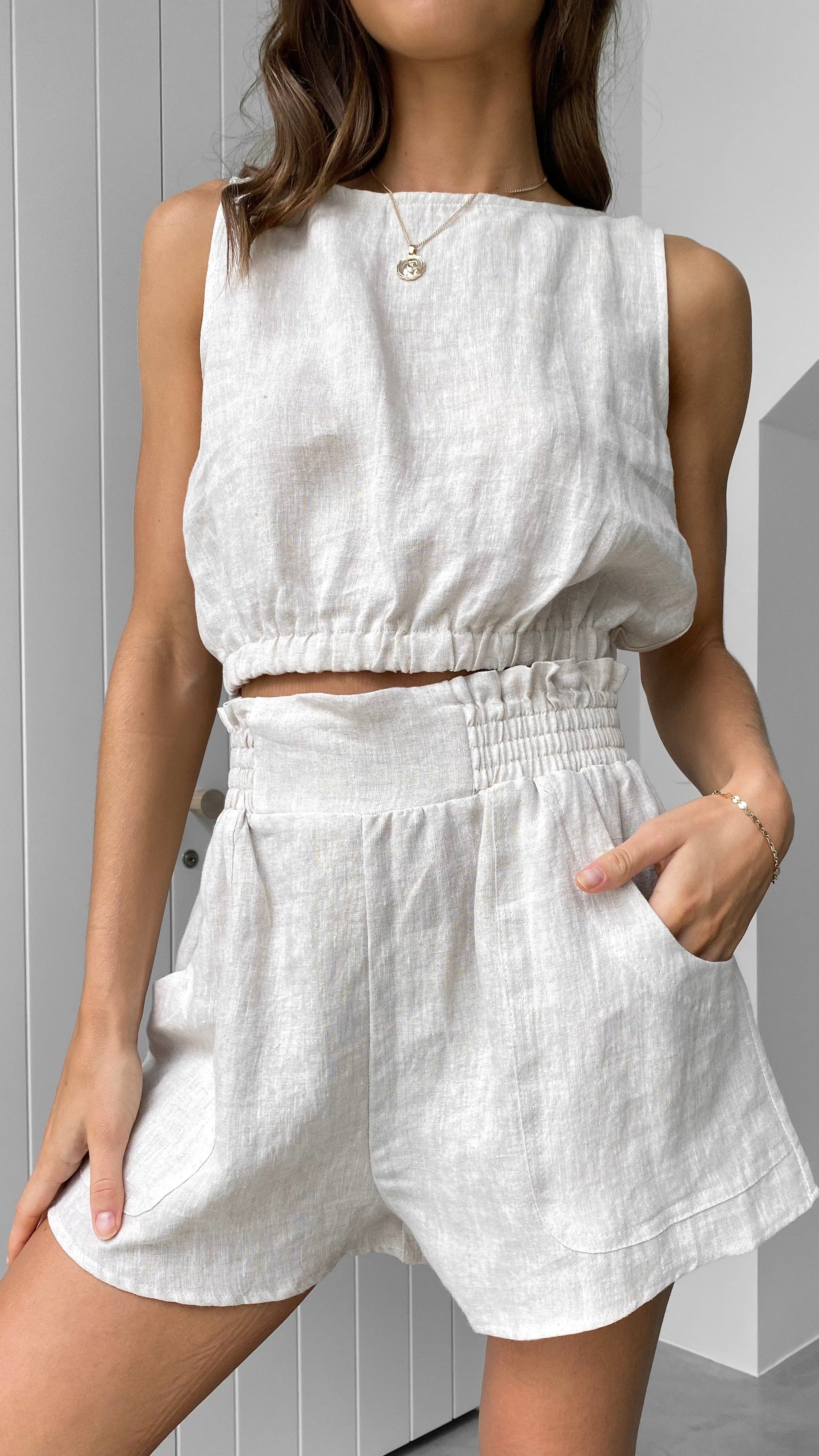 Aimee Linen Top - Natural