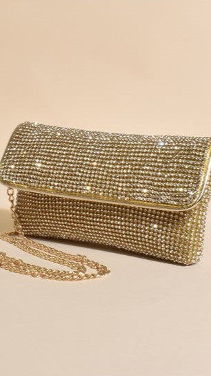 Malia Foldover Diamante Clutch - Gold