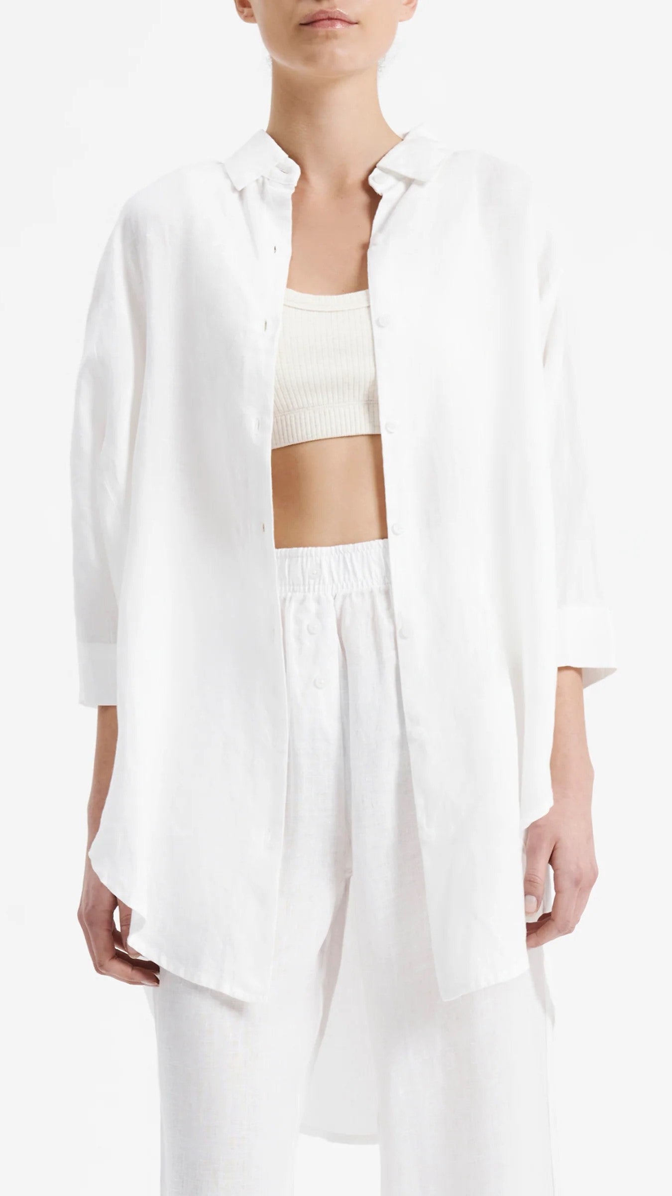 Lounge Linen Longline Shirt - White
