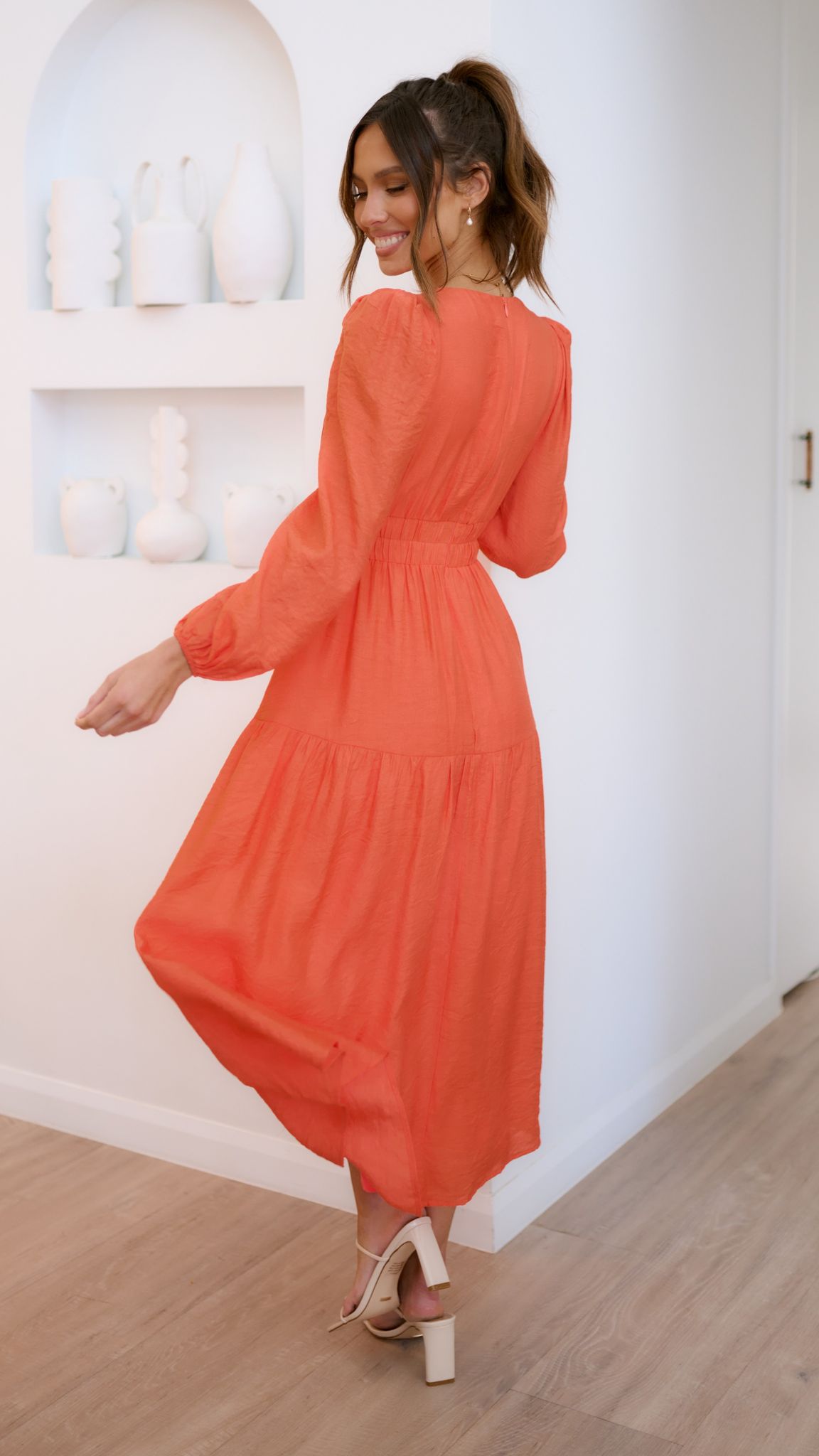 Erin Long Sleeve Midi Dress - Melon