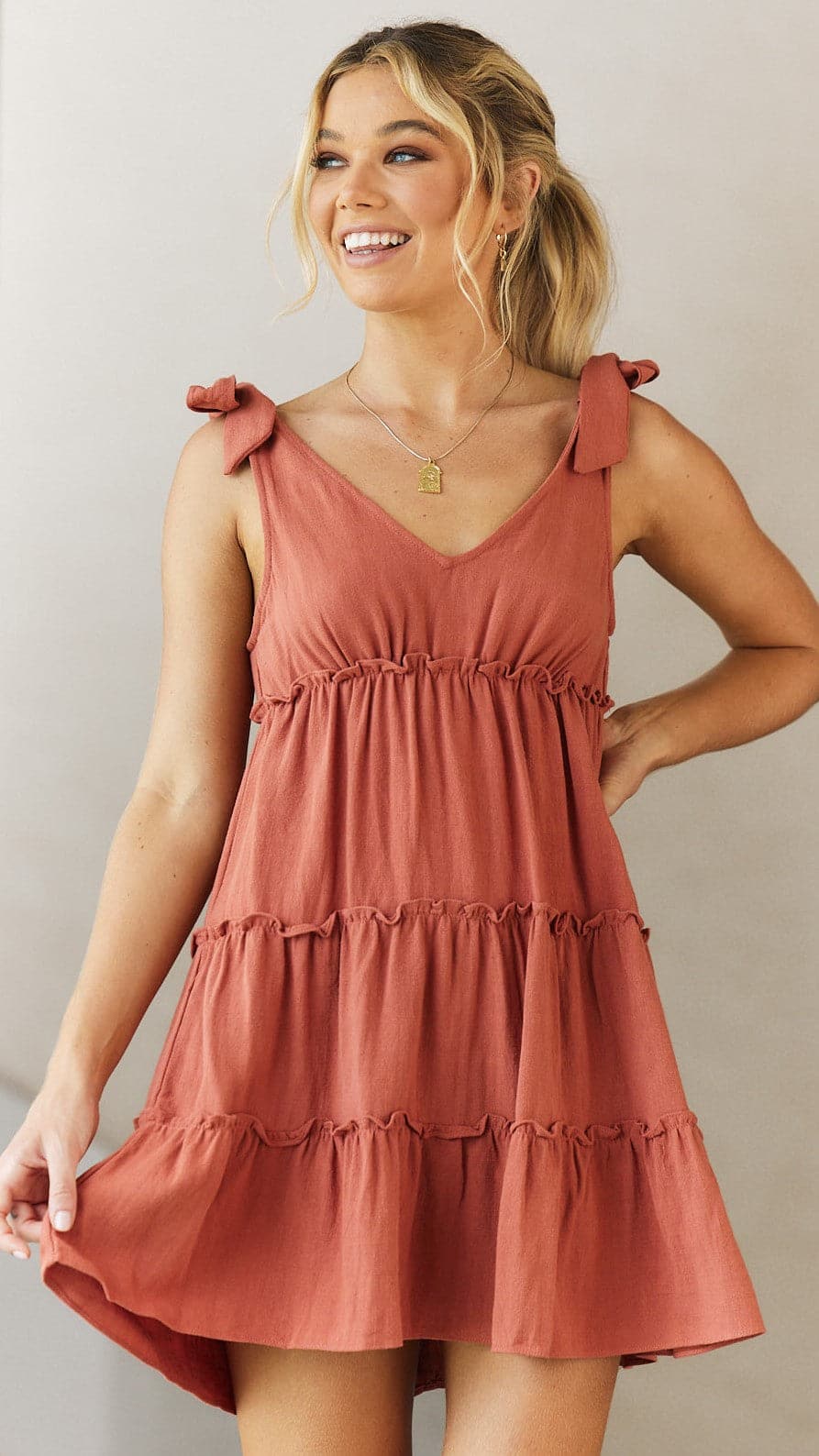 Odessia Mini Dress - Terracotta
