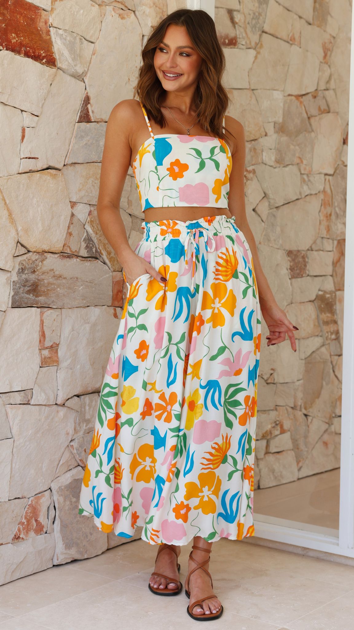 Belinda Pants - Yellow / Blue Print