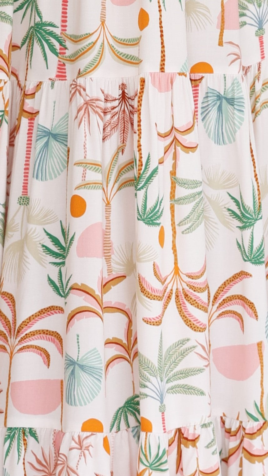 Burla Midi Dress - Pink Palms