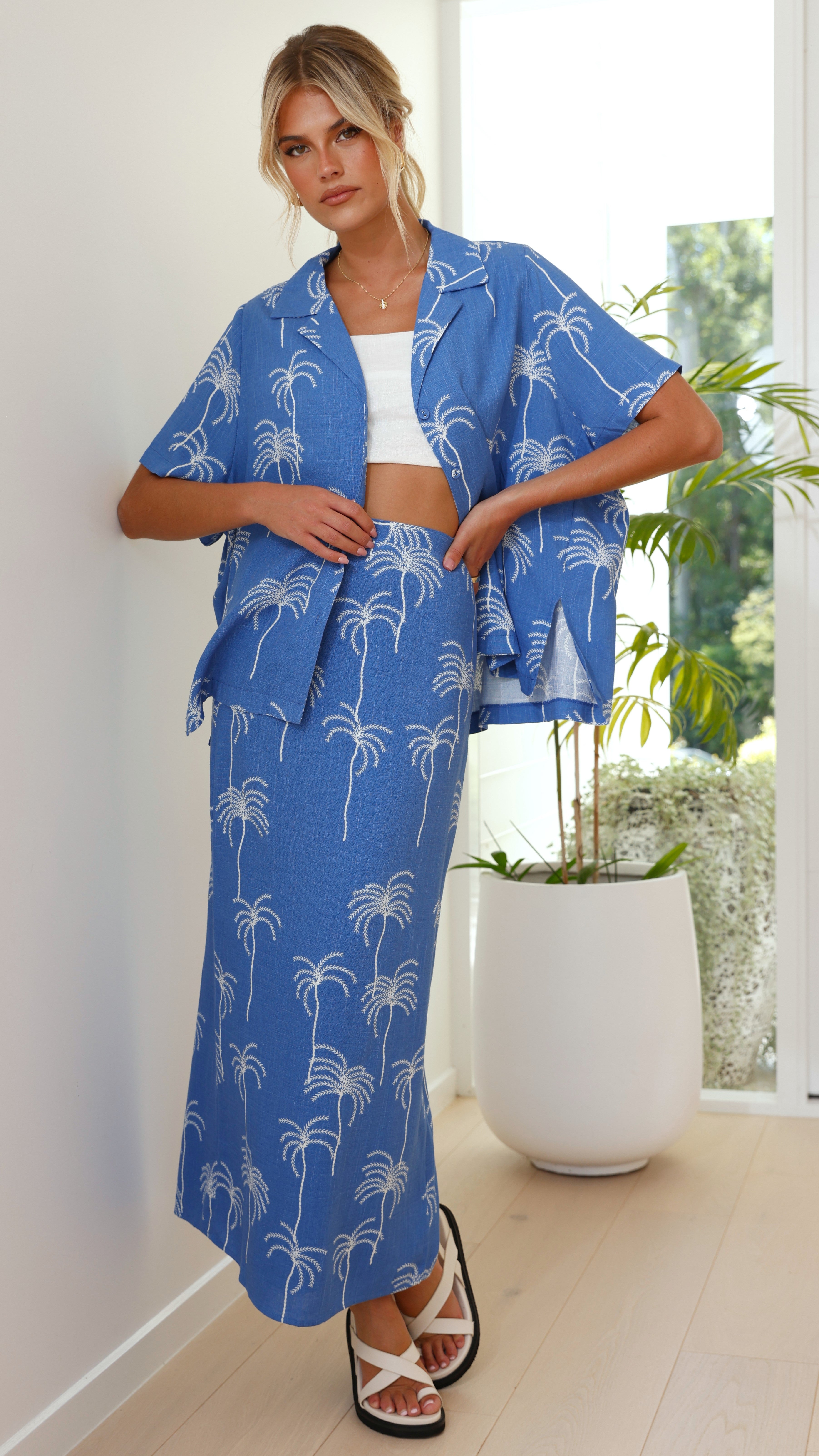 Trisha Maxi Skirt - Blue Palm