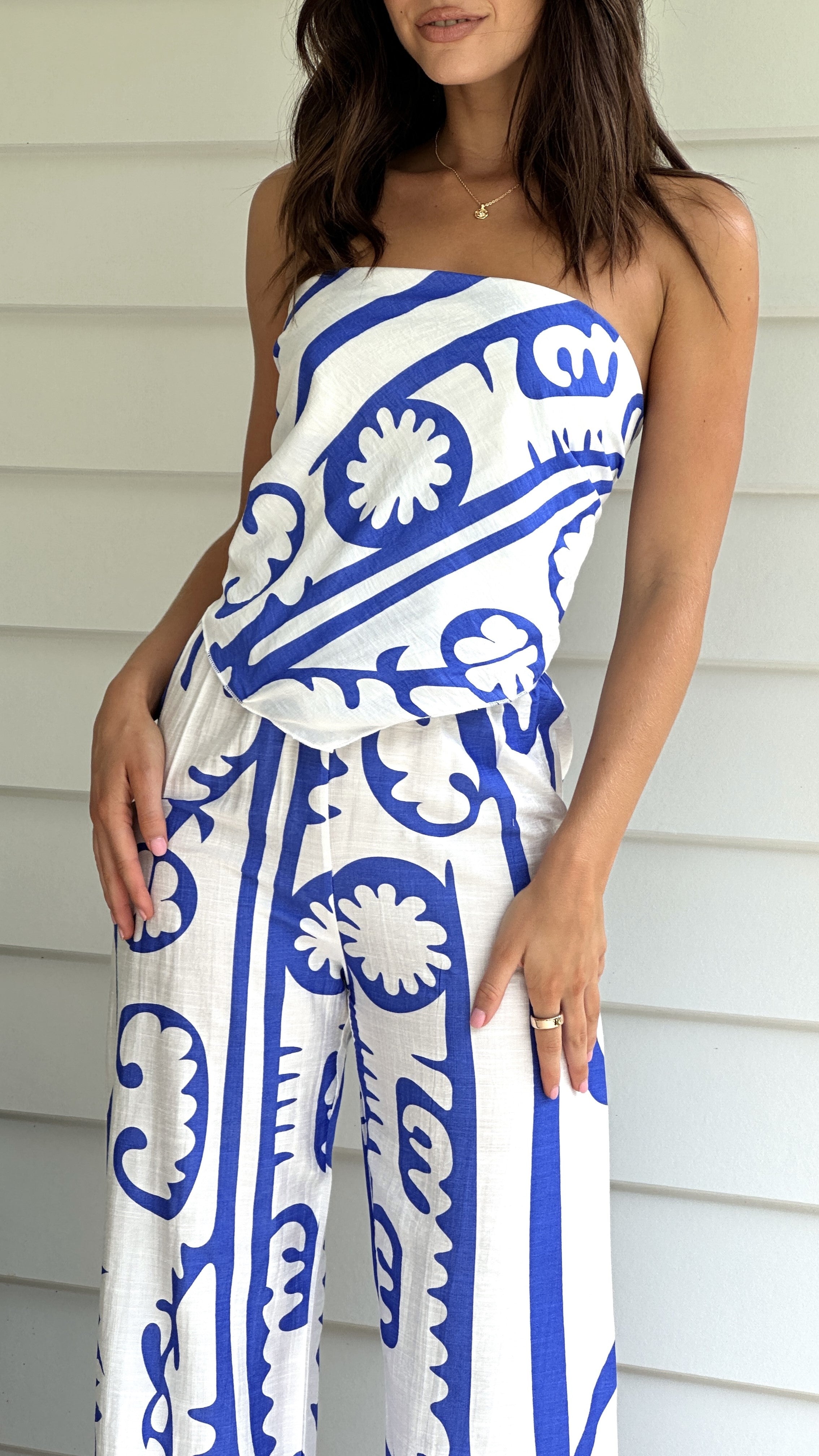 Harley Scarf Top and Pants Set - White / Blue Tribal