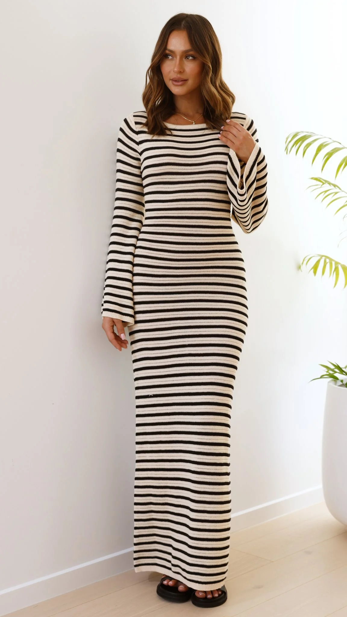 Cherie Knit Maxi Dress - Sand / Black