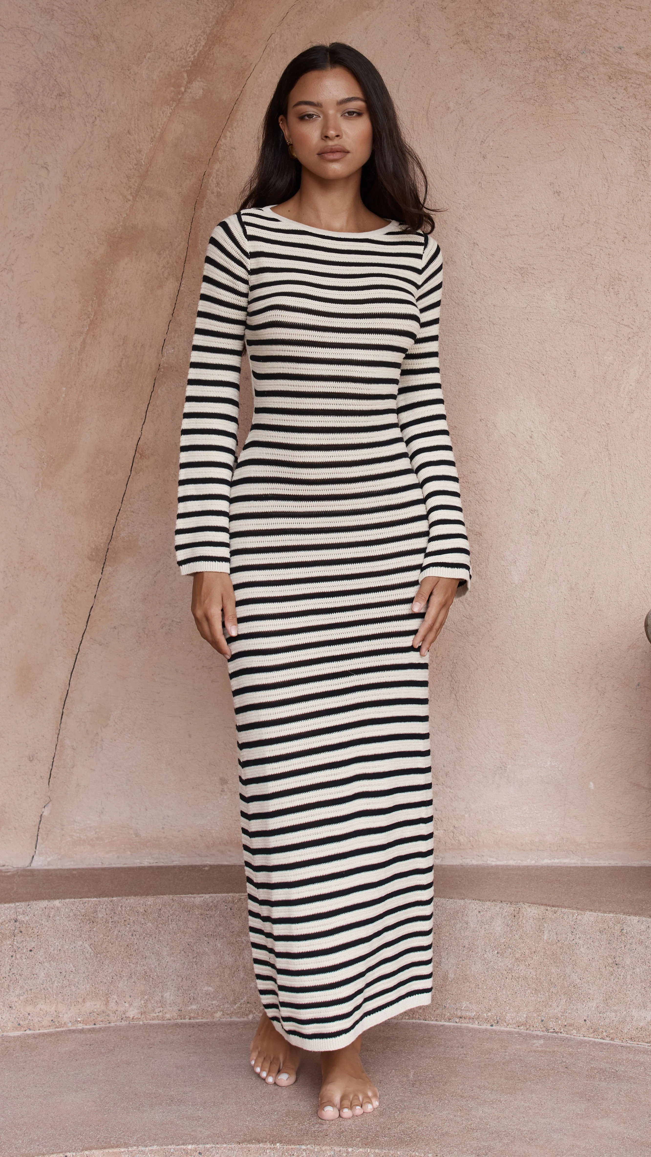 Cherie Knit Maxi Dress - Sand / Black