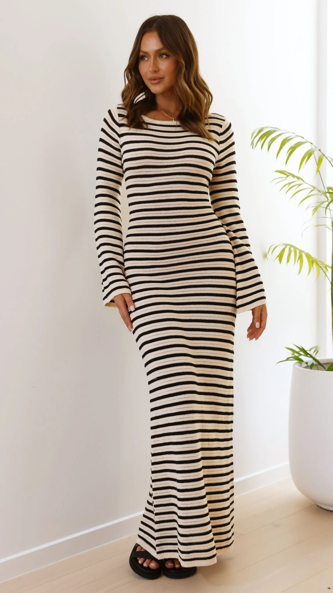 Cherie Knit Maxi Dress - Sand / Black