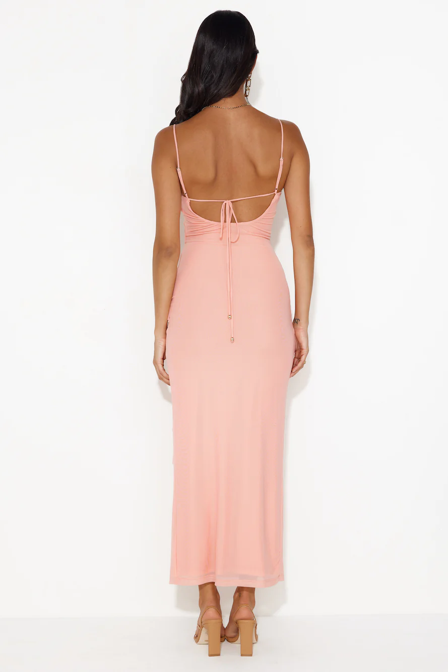 Flaunt It Girl Frill Mesh Maxi Dress Pink