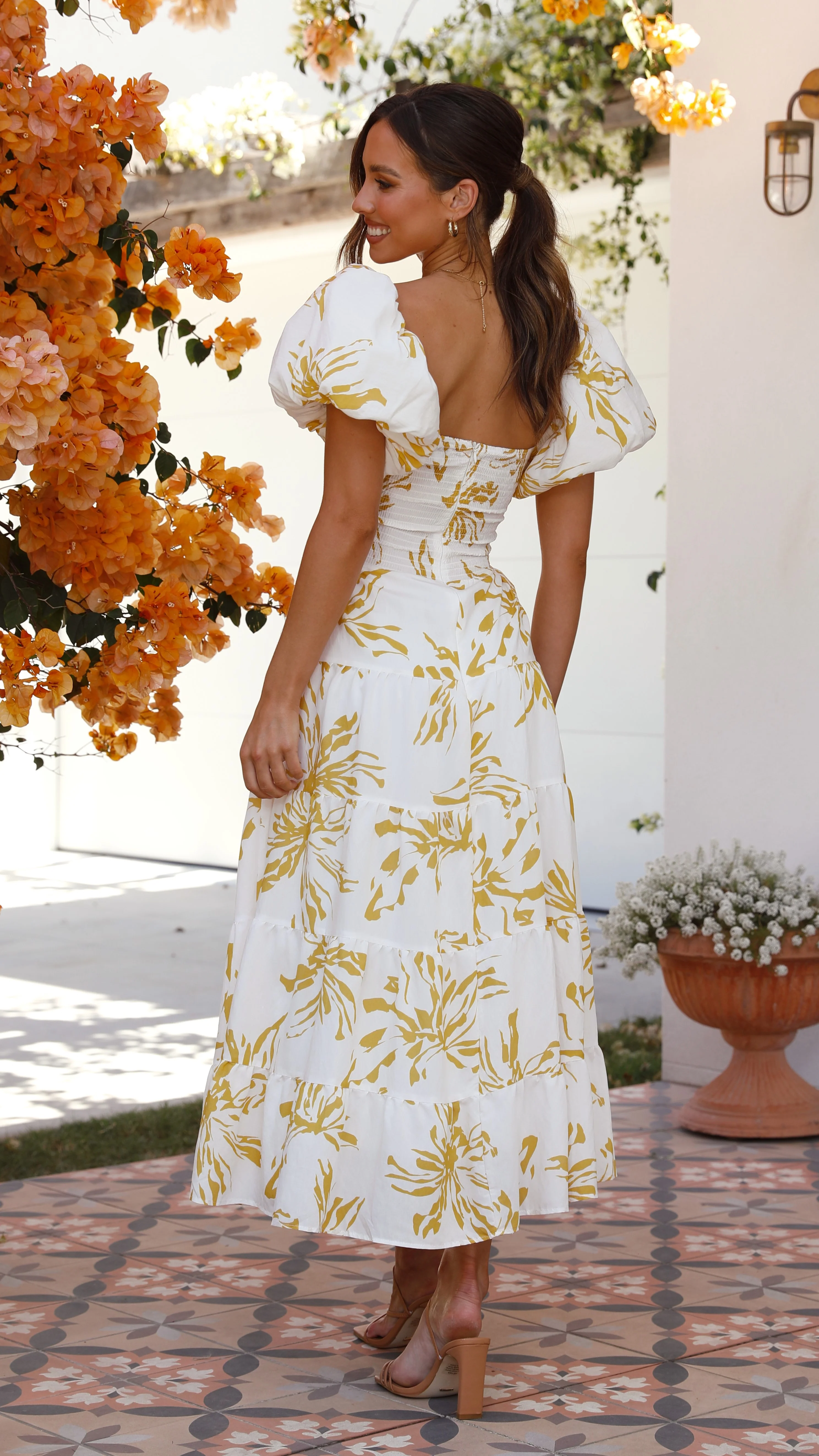 Adena Maxi Dress - Mustard/White Floral