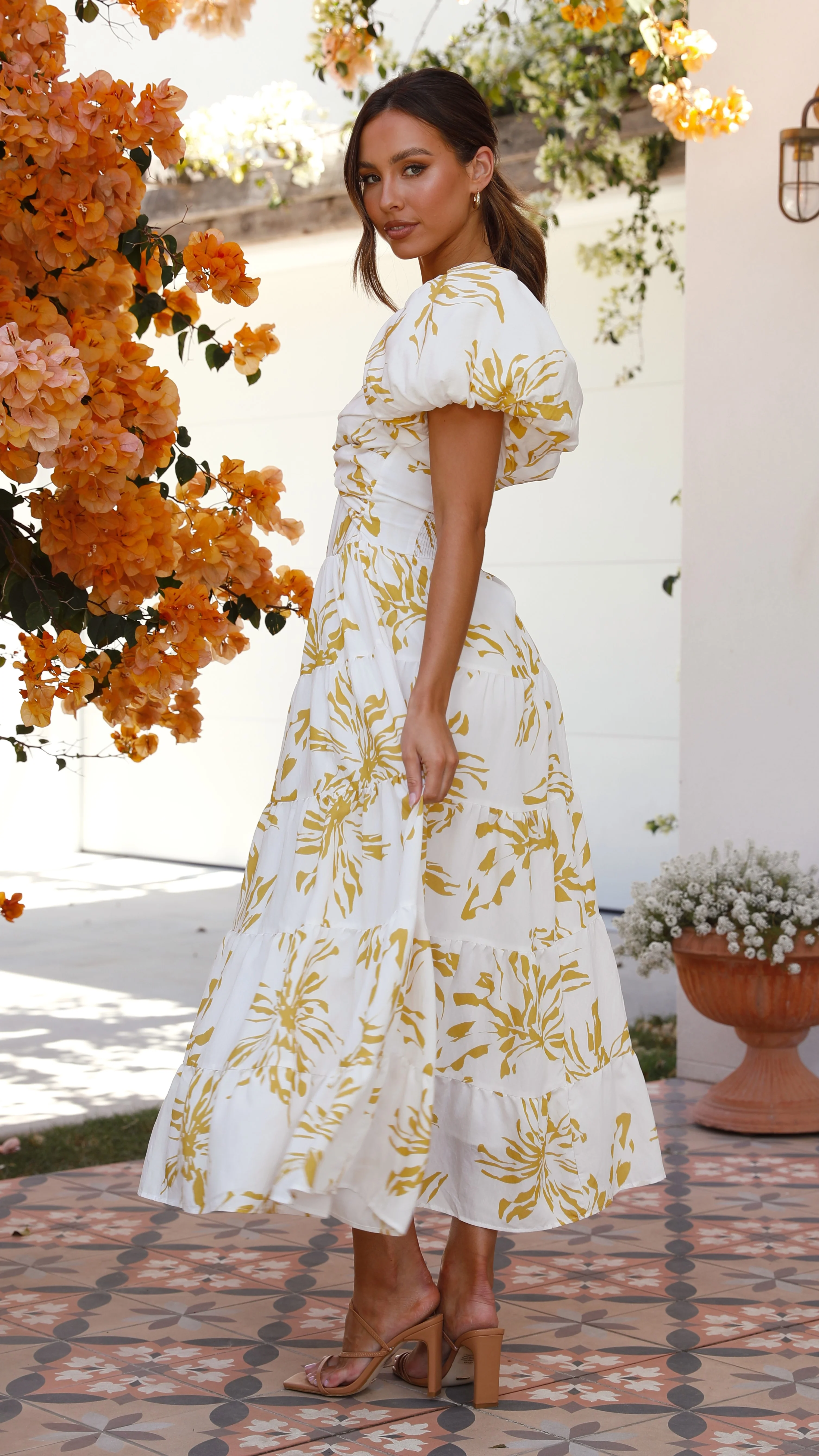Adena Maxi Dress - Mustard/White Floral