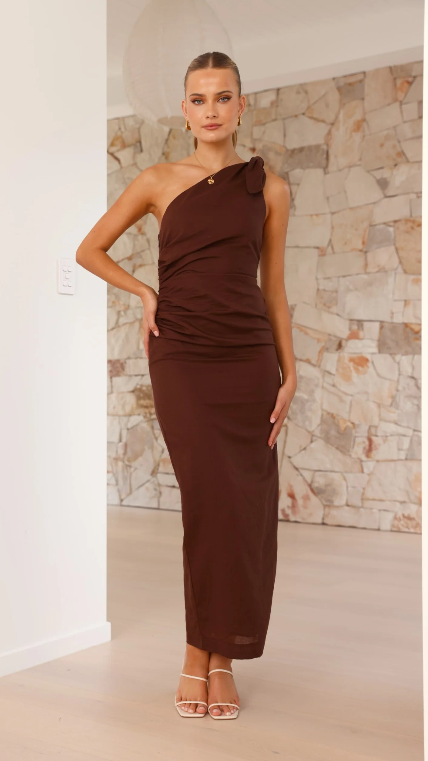 Nahilla One Shoulder Maxi Dress - Chocolate