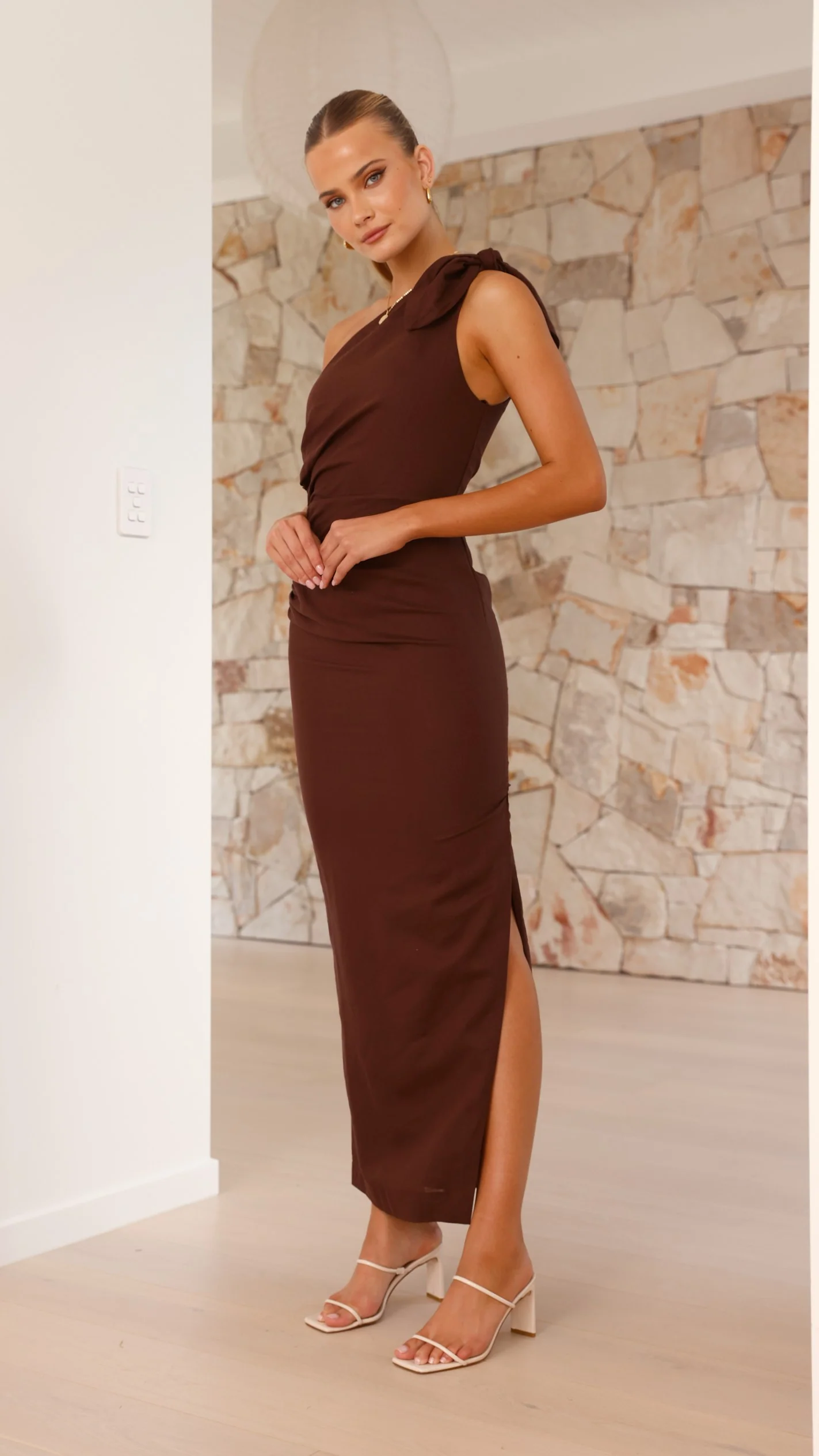 Nahilla One Shoulder Maxi Dress - Chocolate