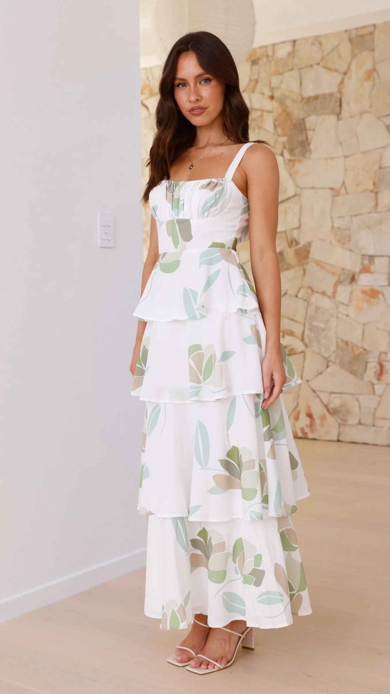 Odilia Maxi Dress - White/Green Floral