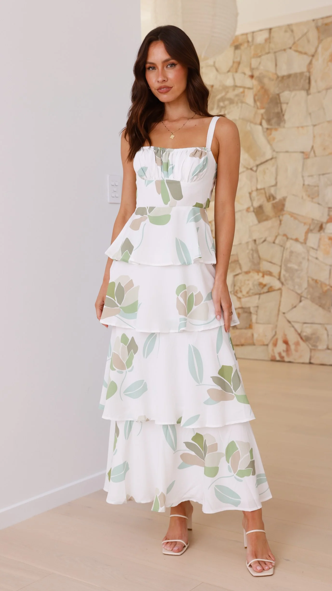 Odilia Maxi Dress - White/Green Floral
