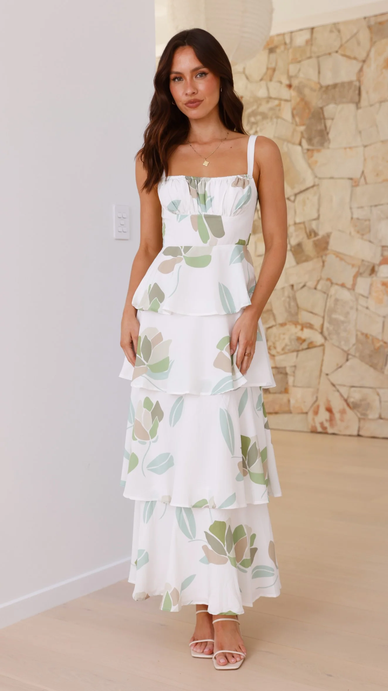Odilia Maxi Dress - White/Green Floral