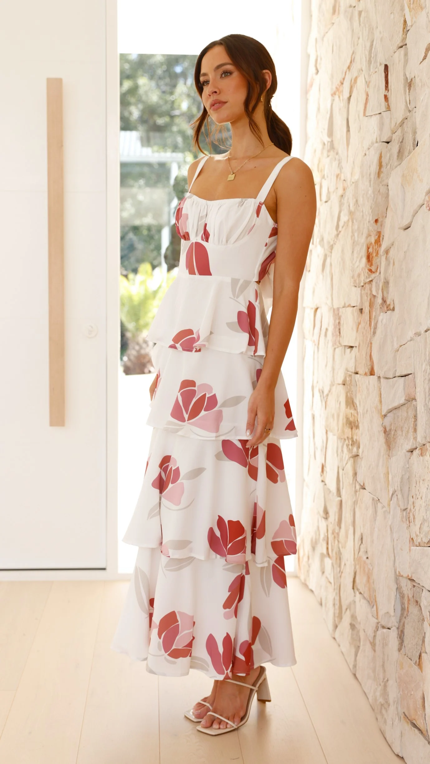 Odilia Maxi Dress - White/Pink Floral