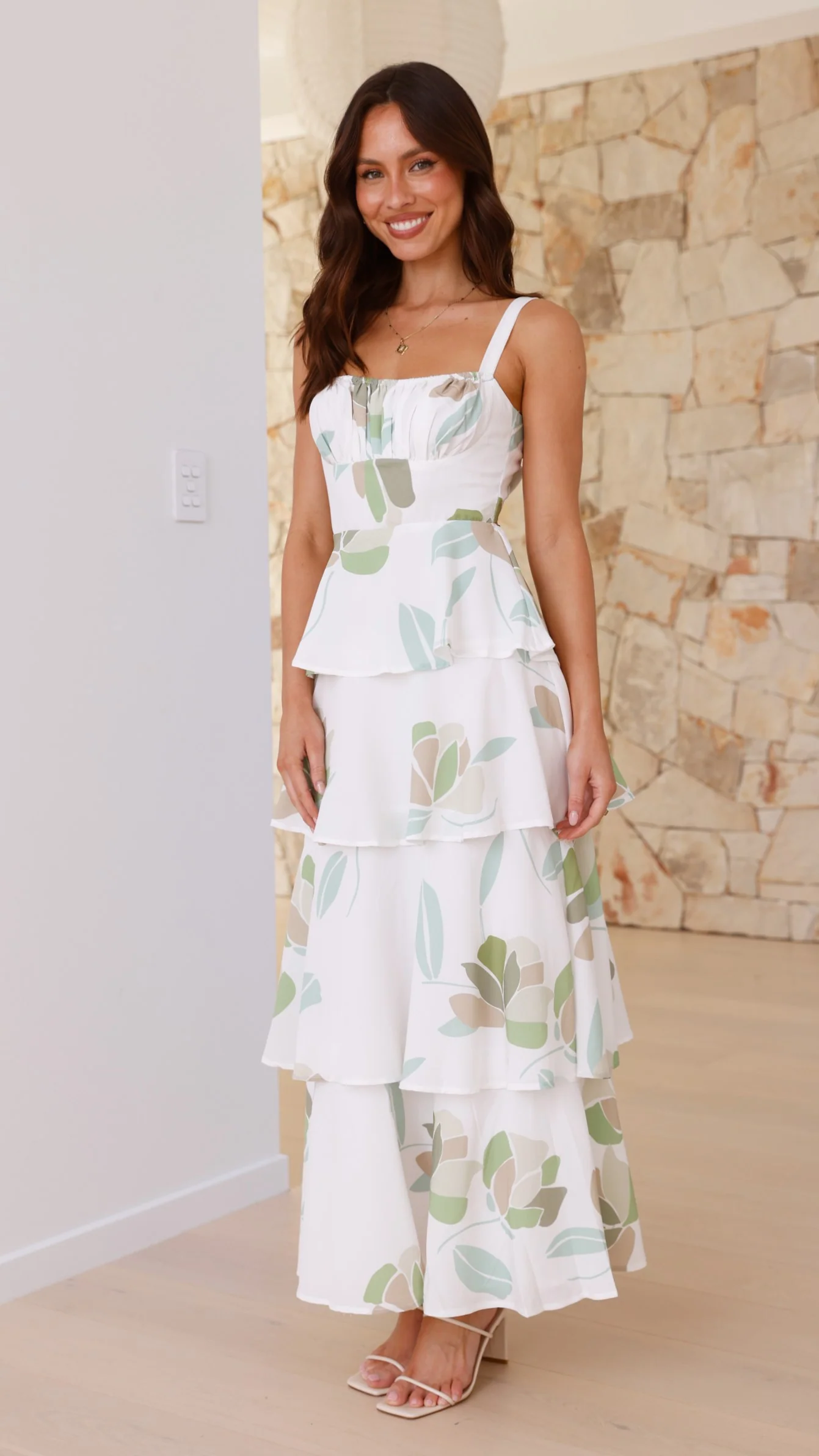 Odilia Maxi Dress - White/Green Floral