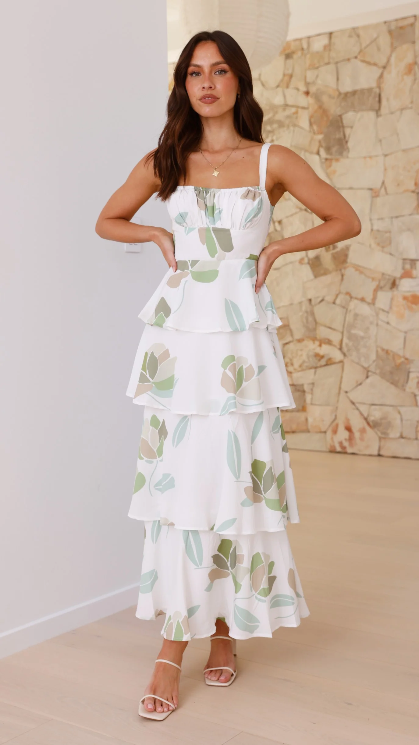 Odilia Maxi Dress - White/Green Floral