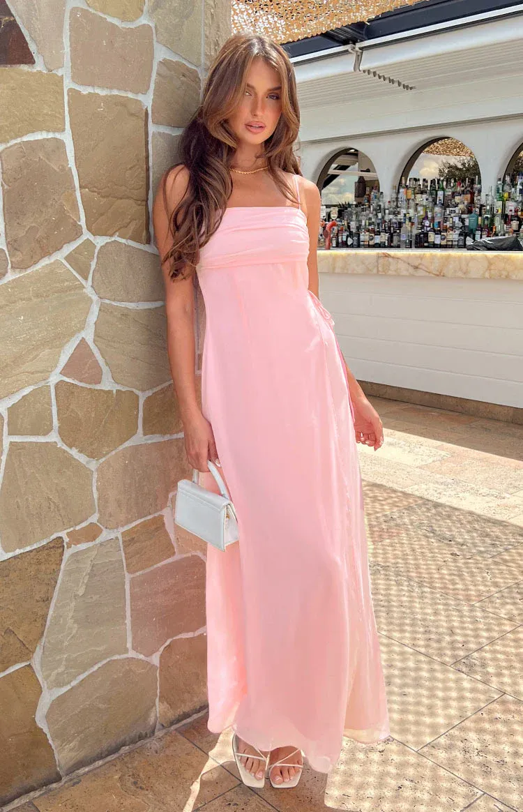 strapless open back dress Surf Gypsy Blush Pink Crochet Maxi Dress Blush Pink / Medium