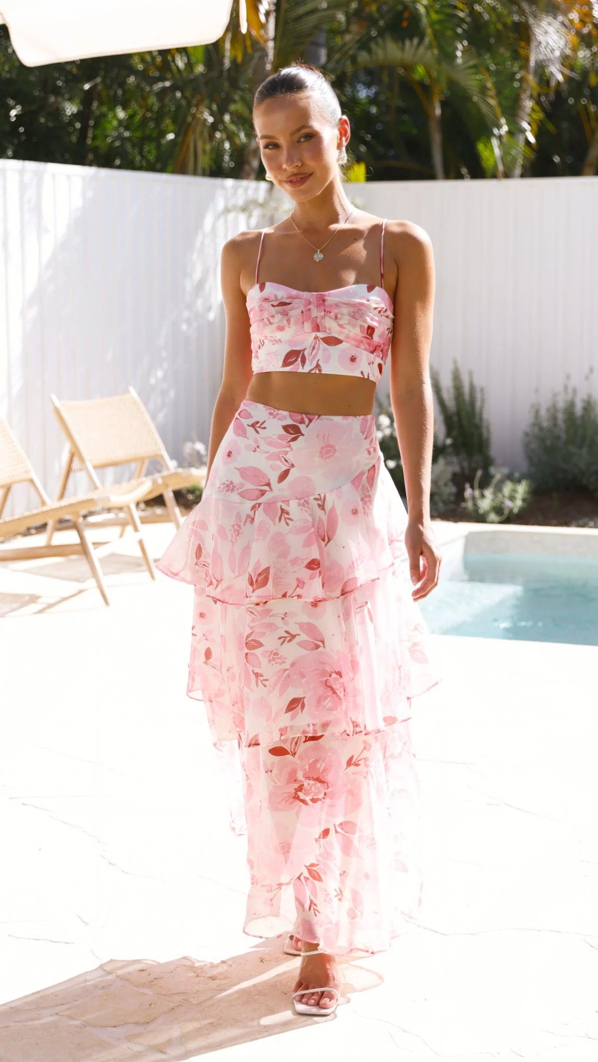 Maeva Maxi Skirt - Pink / White Print