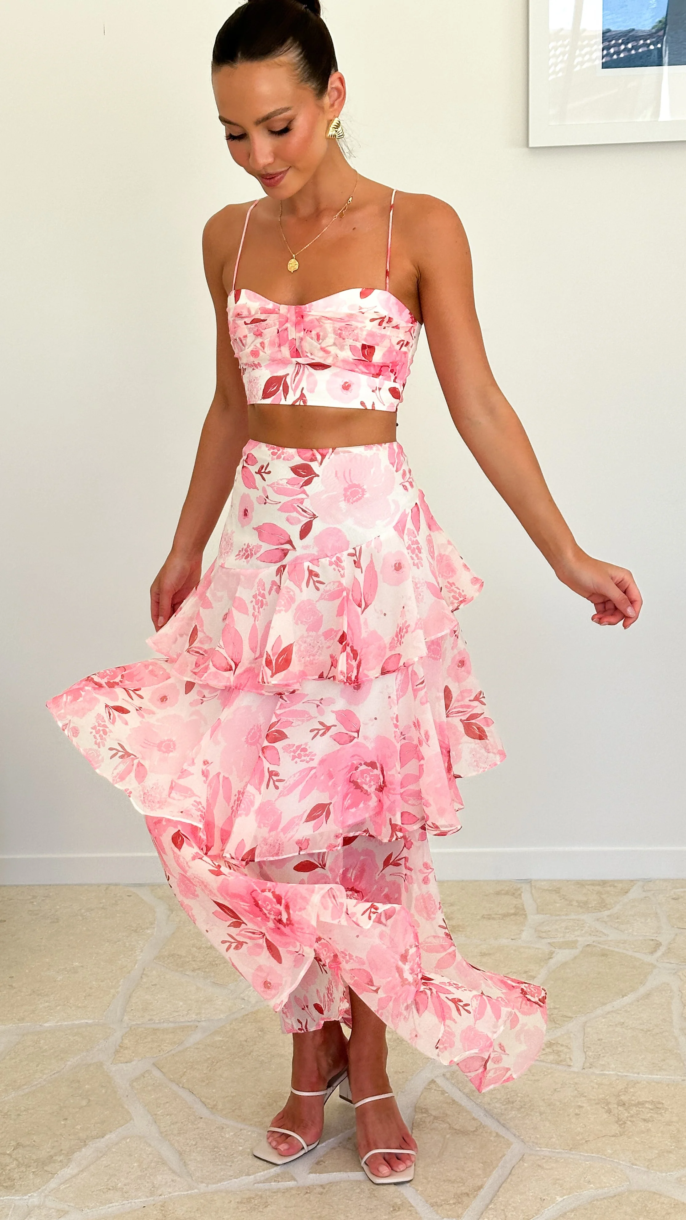 Maeva Maxi Skirt - Pink / White Print