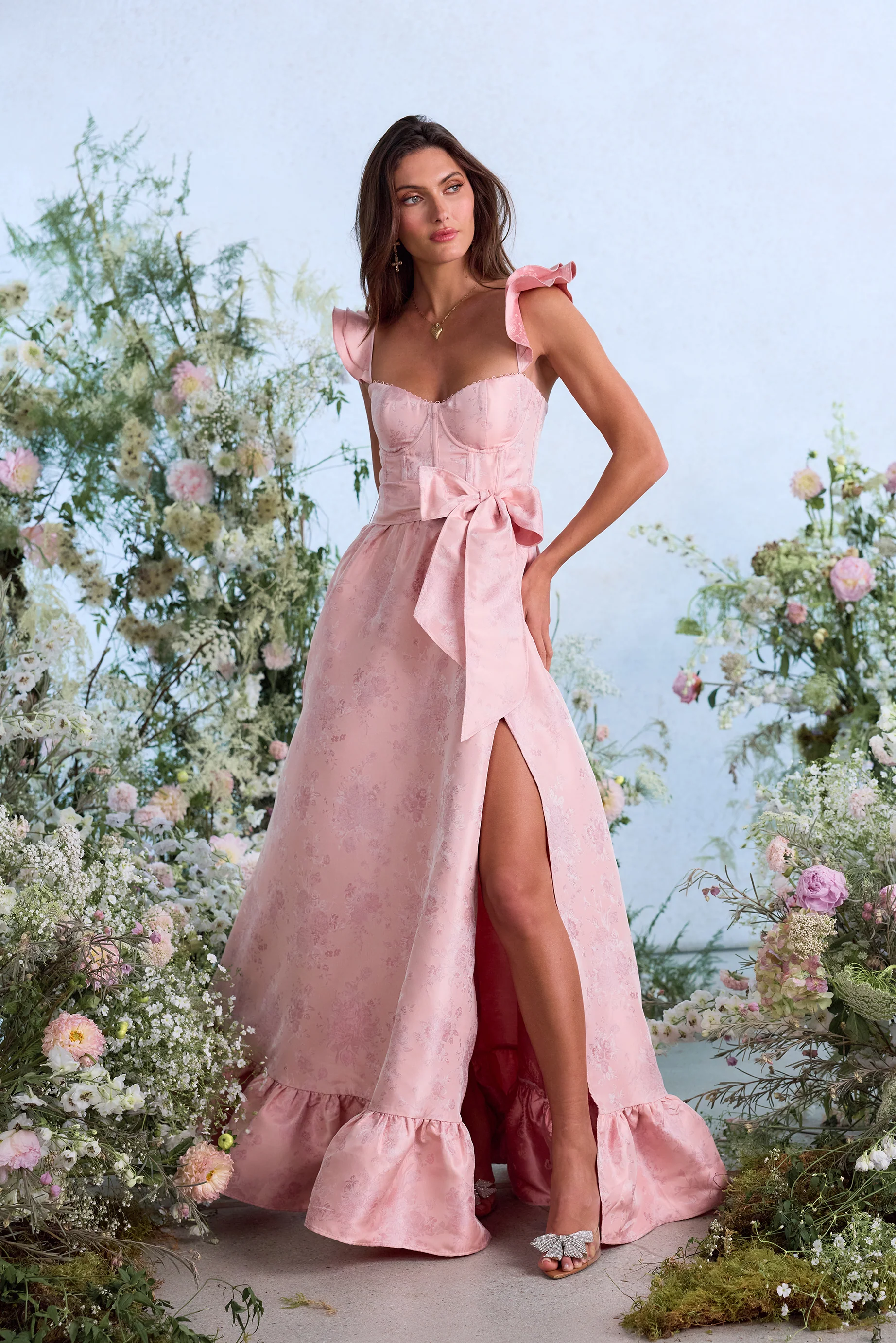 The Veronica Dress in Light Pink Windsor Brocade