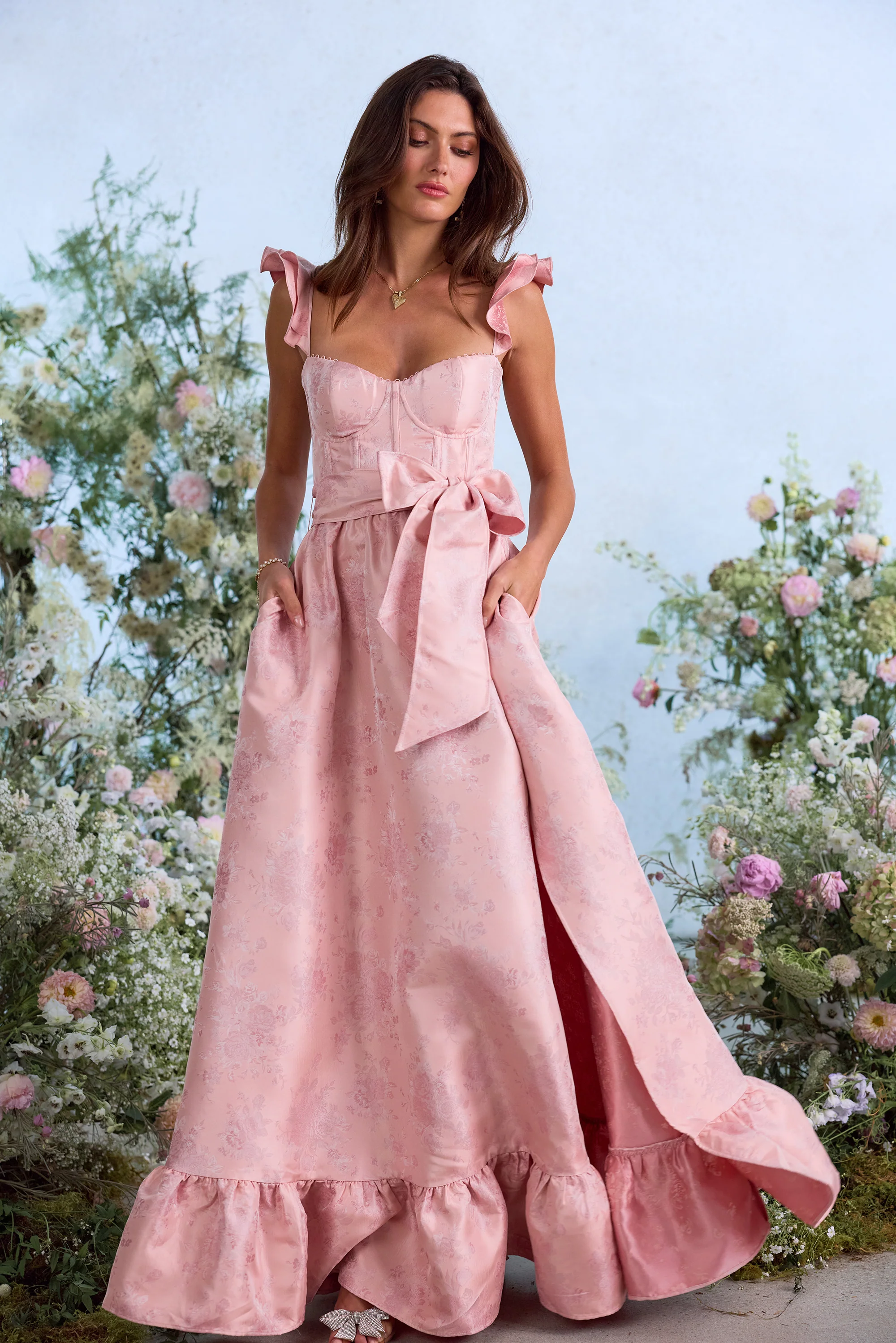 The Veronica Dress in Light Pink Windsor Brocade