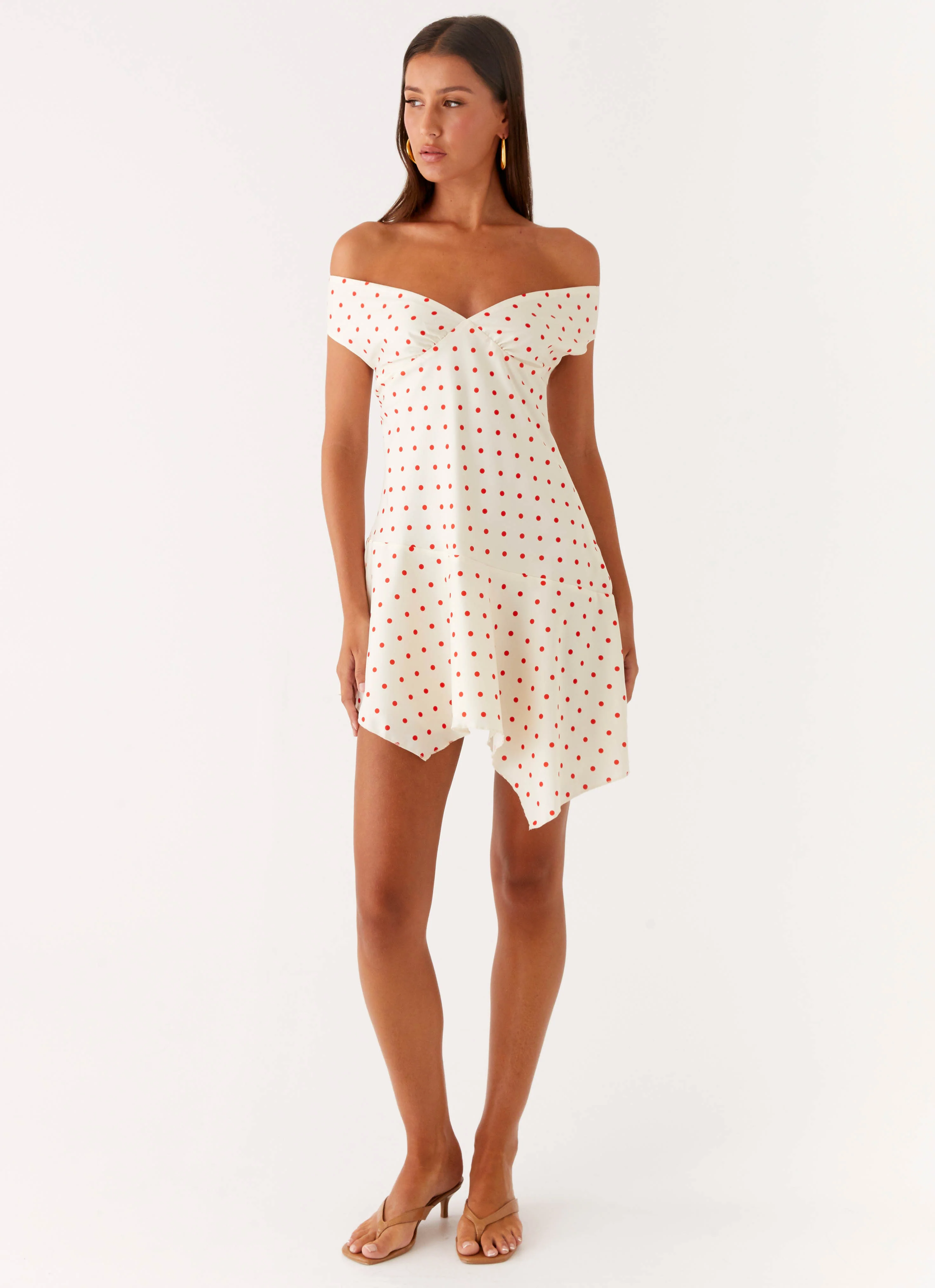 Alma Mini Dress - White Red Polka Dot