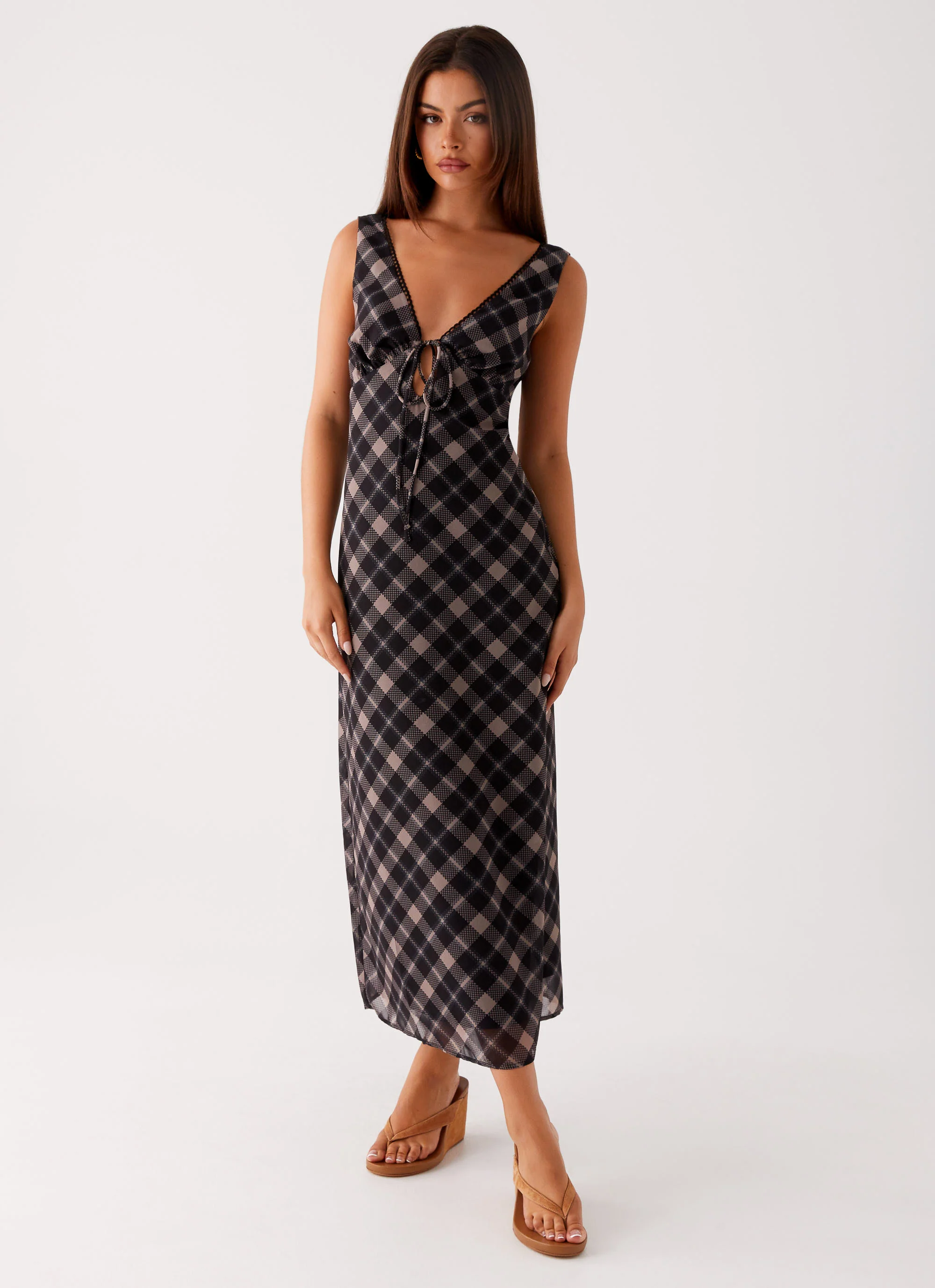 Gianna Midi Dress - Taupe Check