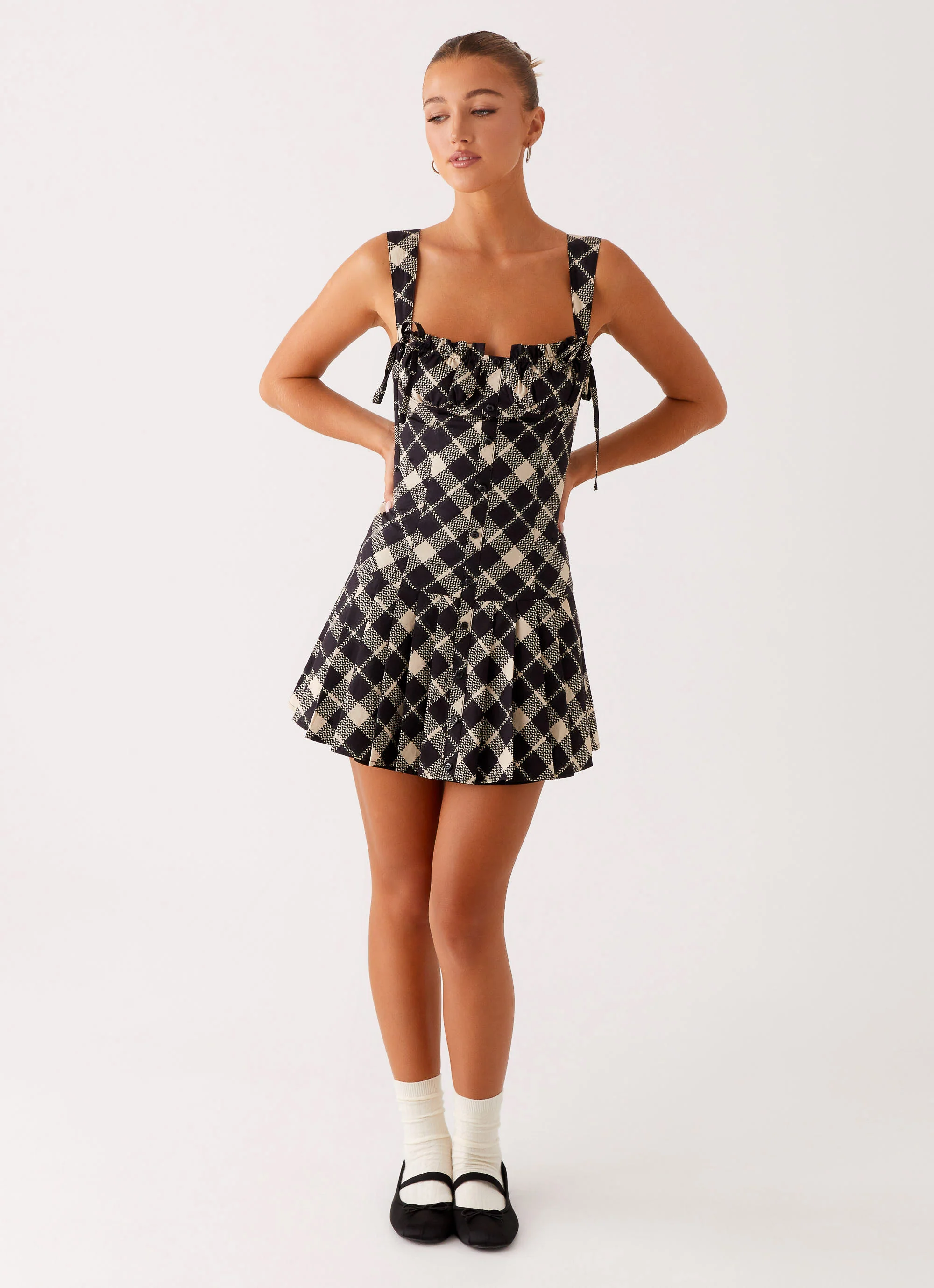 Tuni Mini Dress - Taupe Check