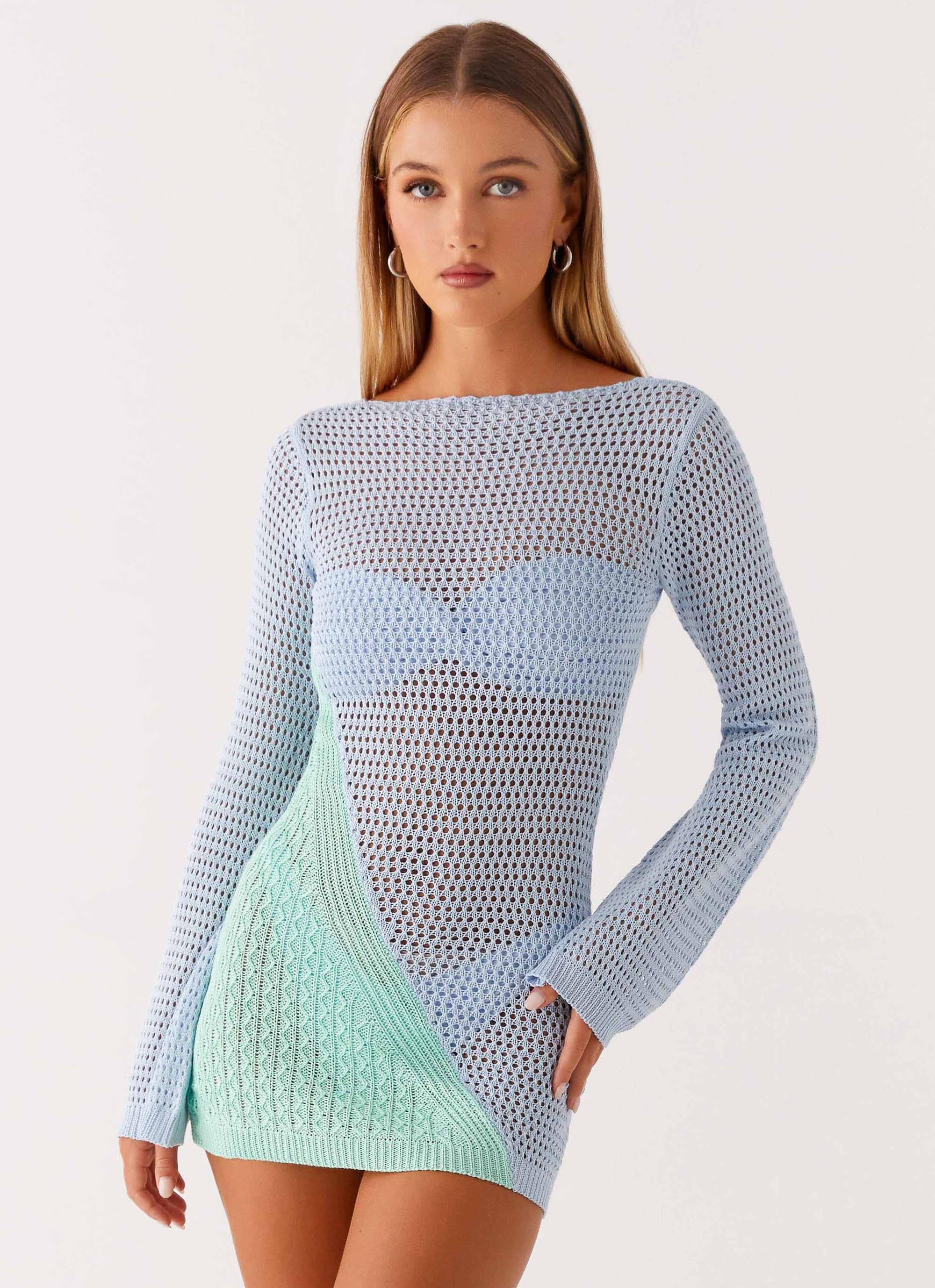 Estie Long Sleeve Crochet Mini Dress - Multi