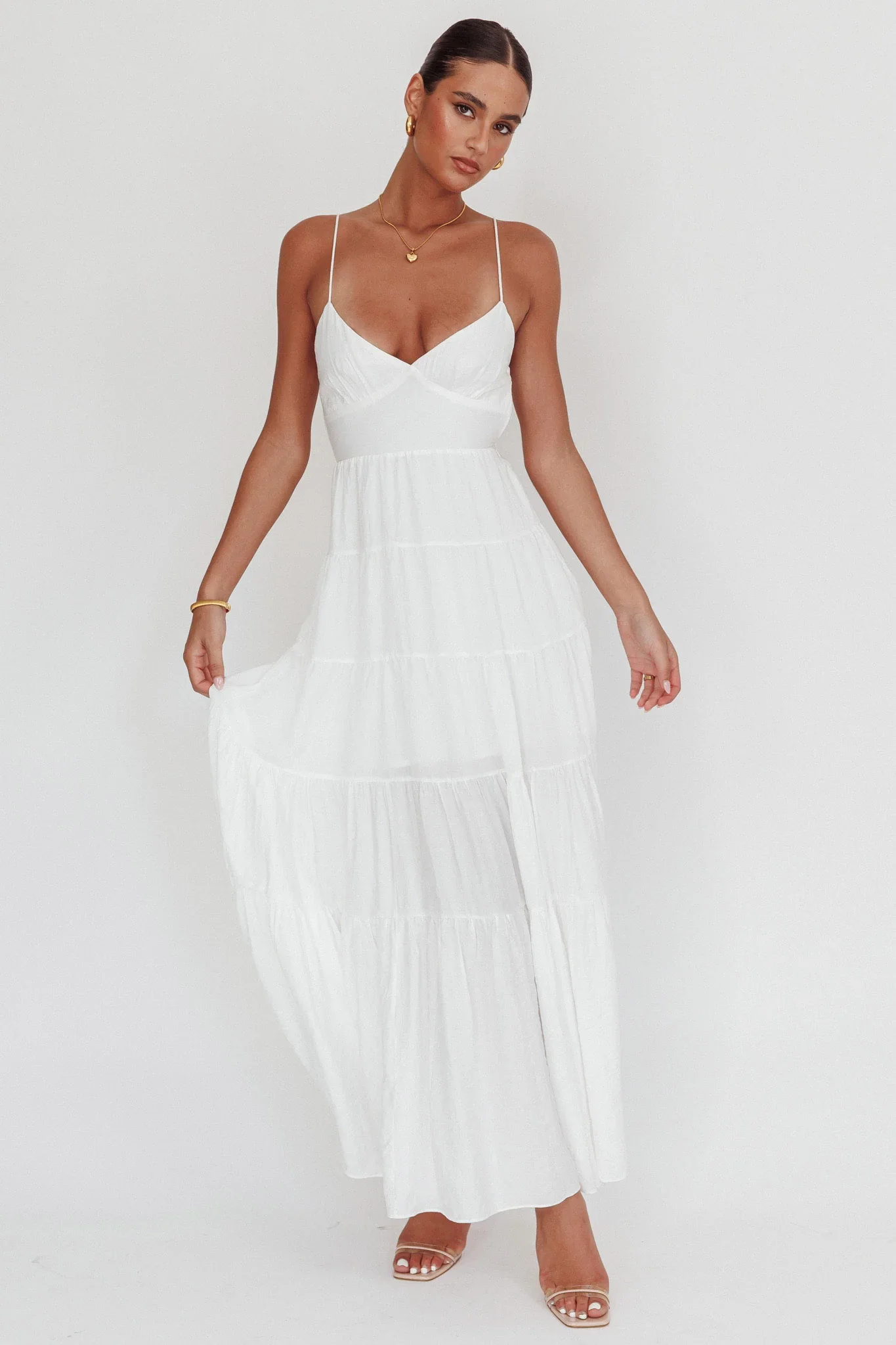 Main Attraction Cami Strap Maxi Dress White
