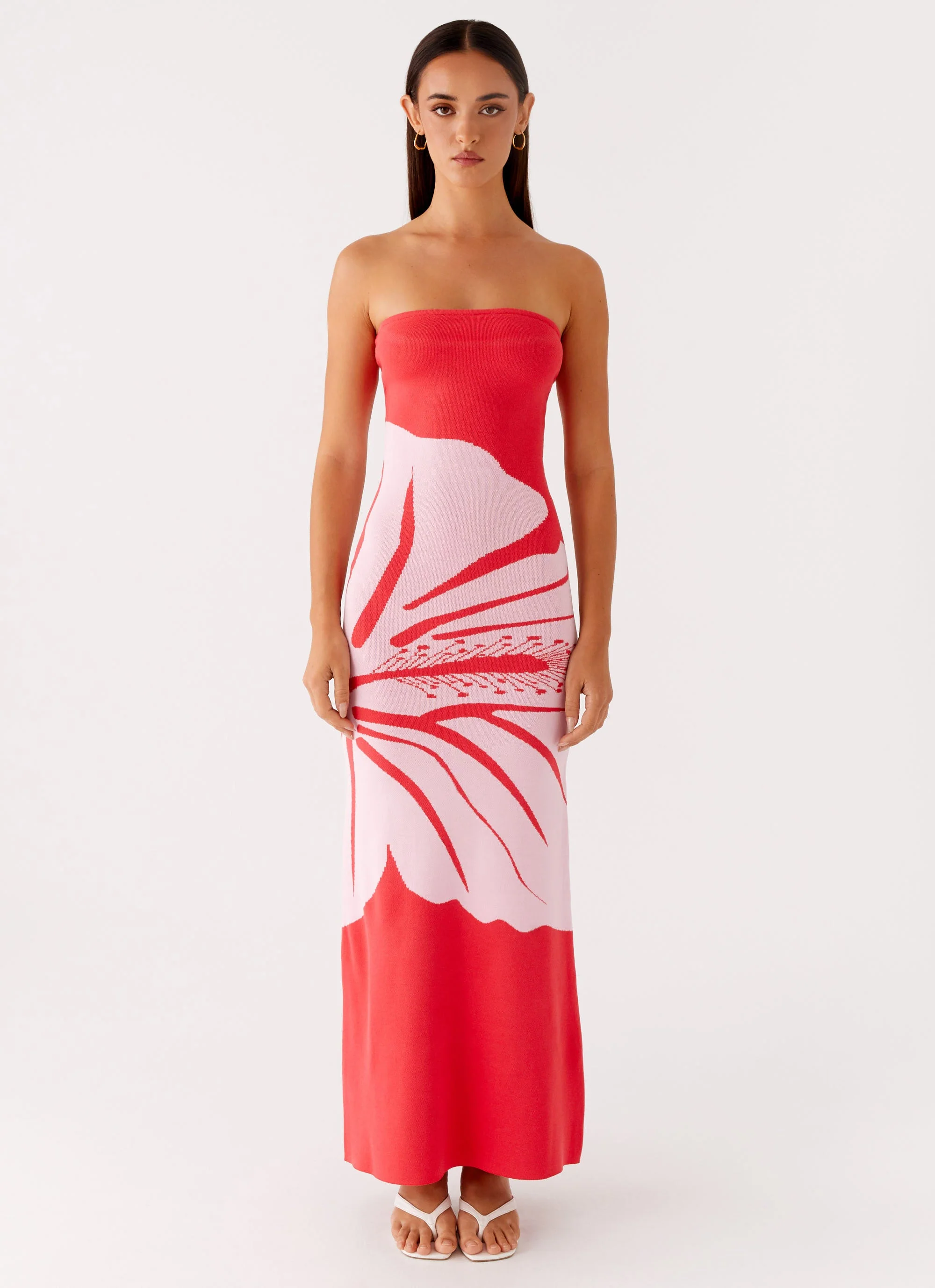 Jala Strapless Knit Maxi Dress - Red Floral