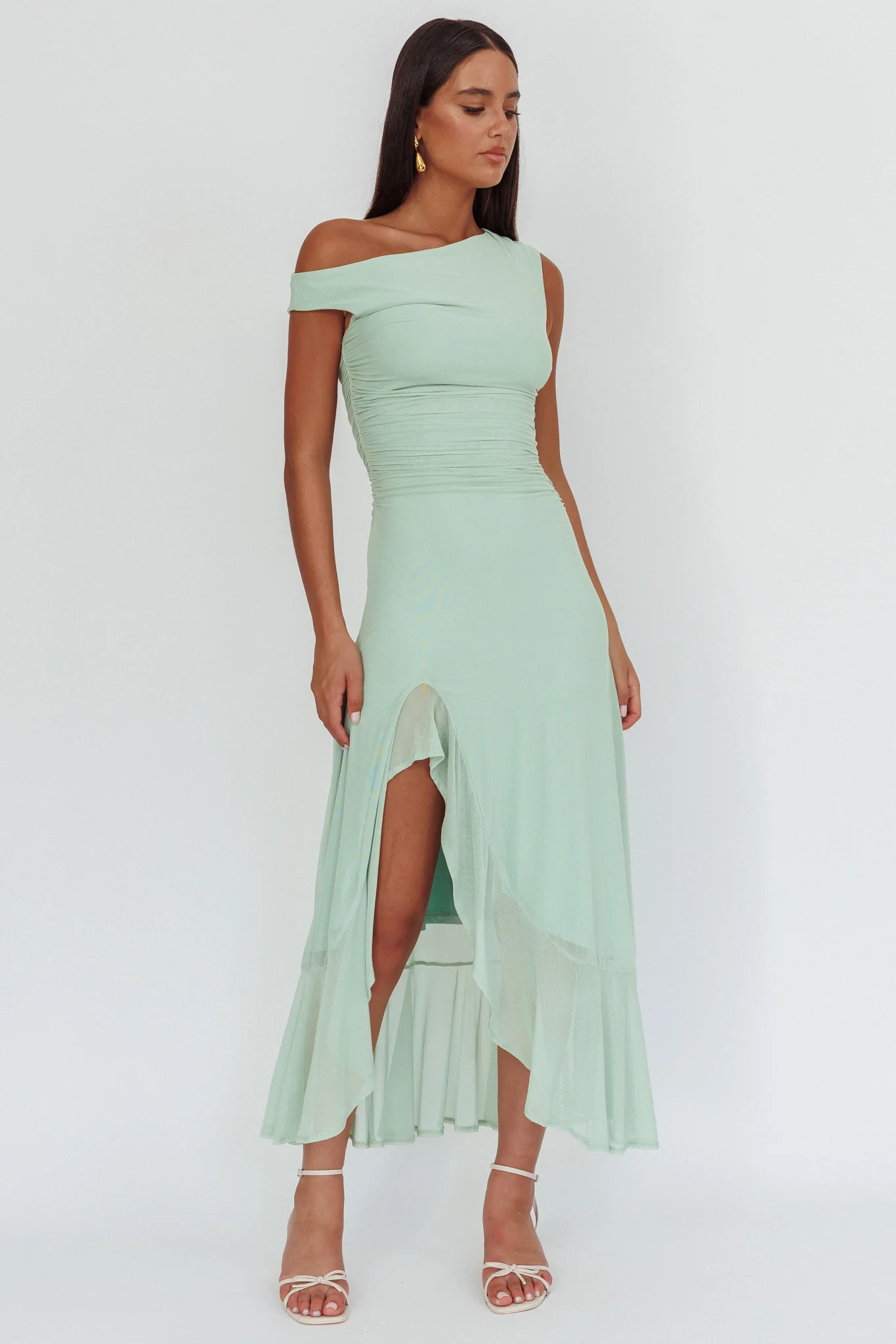 Moonlit Magic Asymmetric Neckline Maxi Dress Light Yello