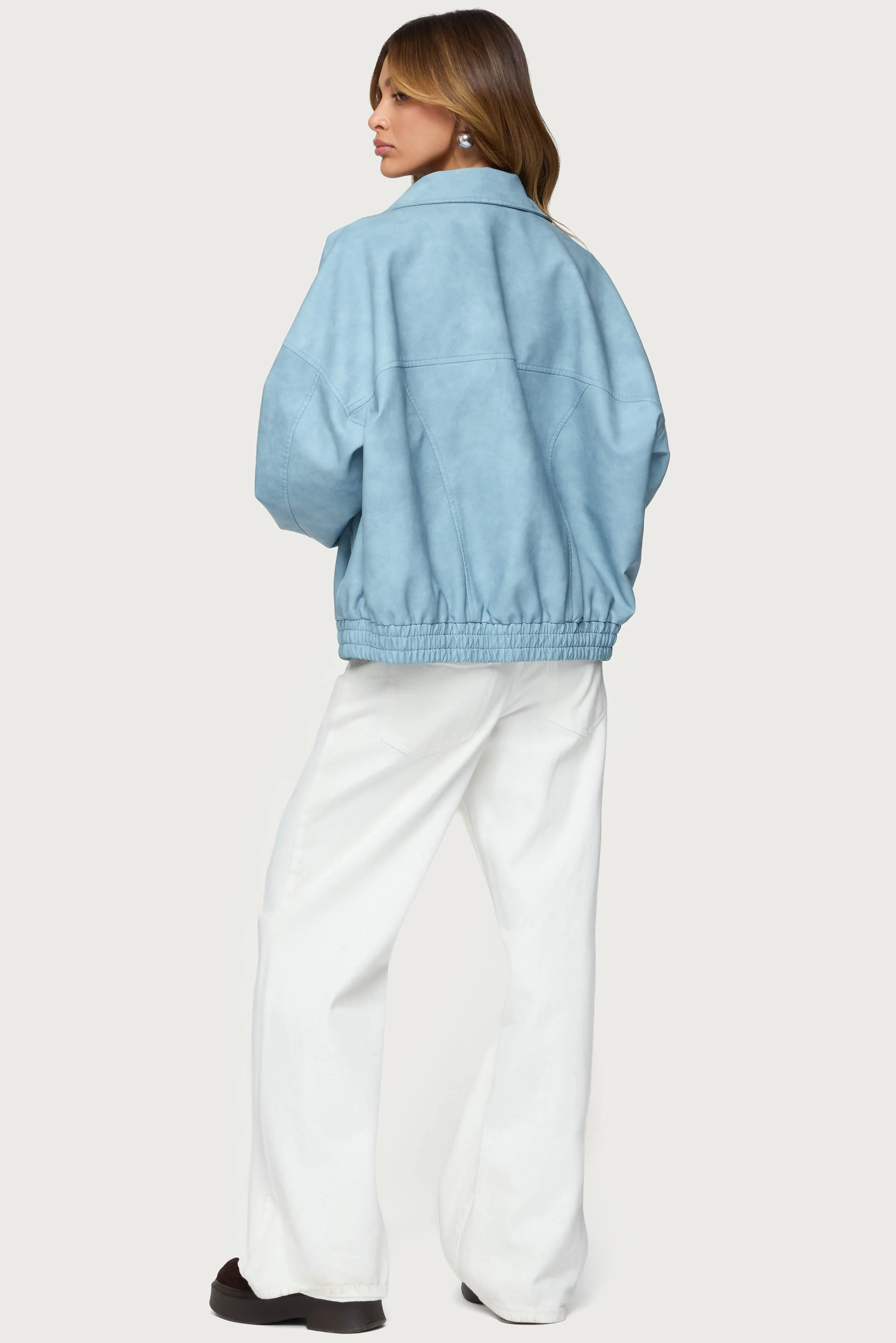 Oversized Washed Faux Leather Jacket