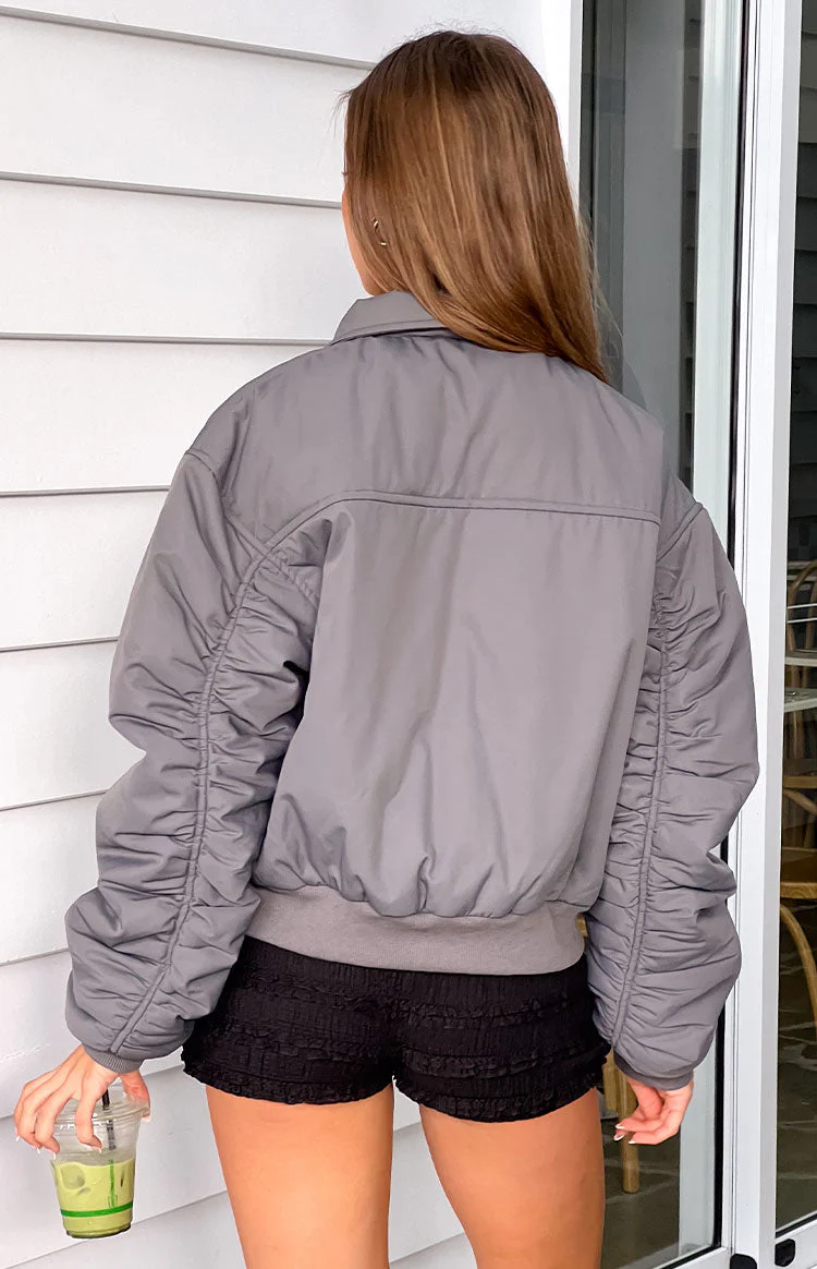 Benson Grey Puff Bomber Jacket
