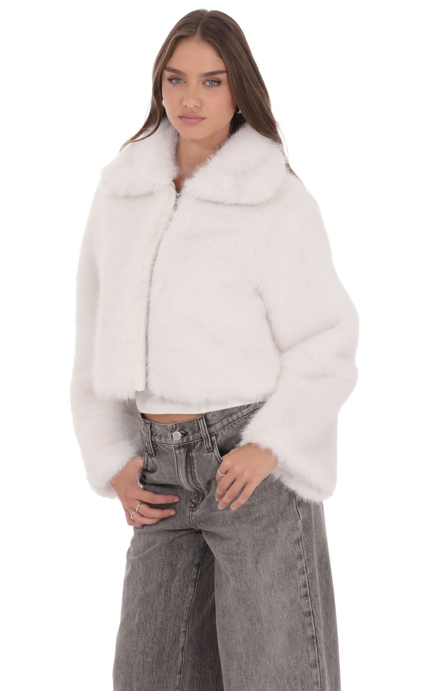 Faux Fur Cropped Jacket in Black