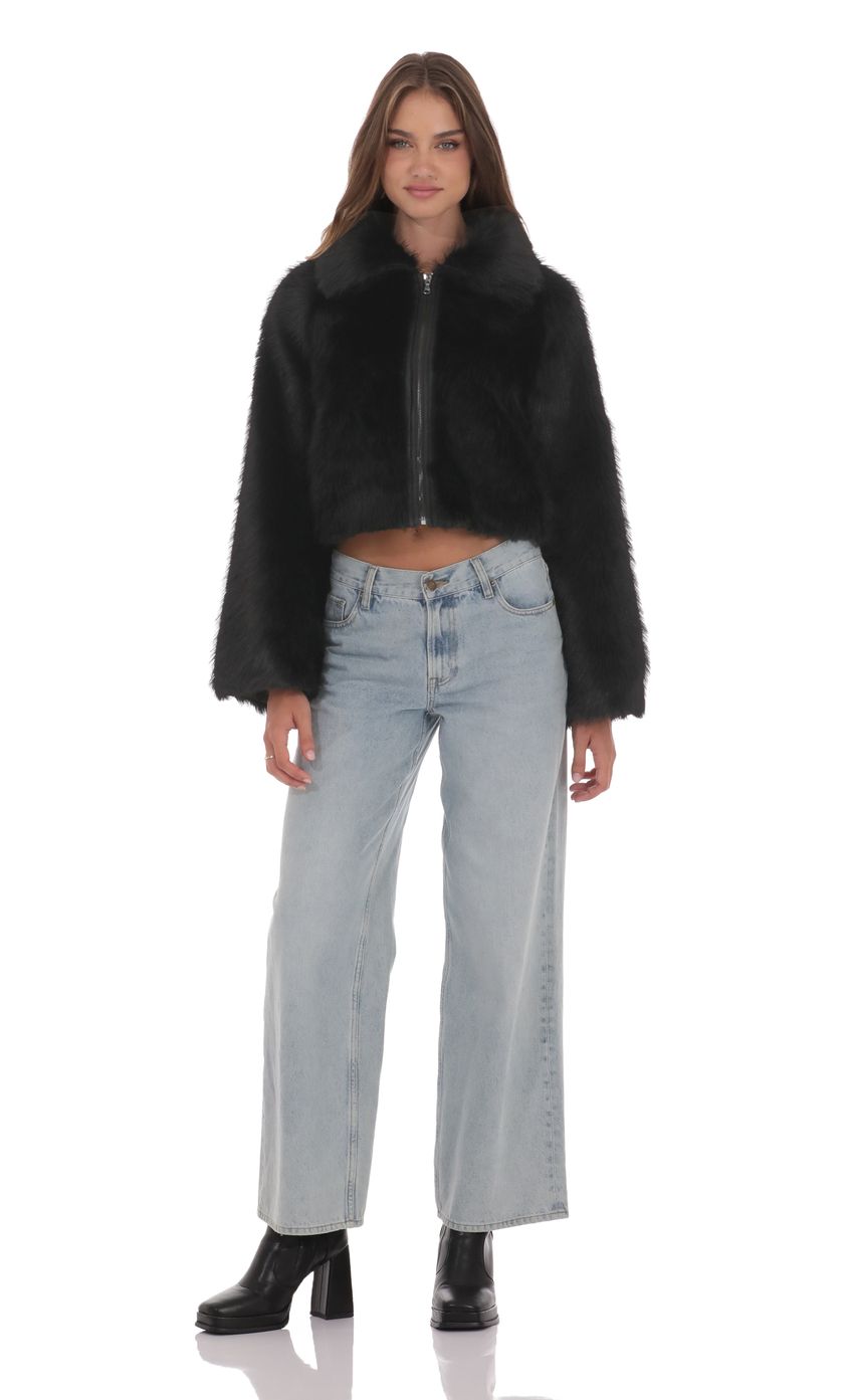 Faux Fur Cropped Jacket in Black