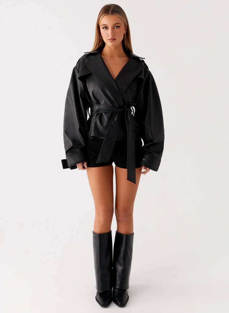 Midtown Faux Leather Trench - Black