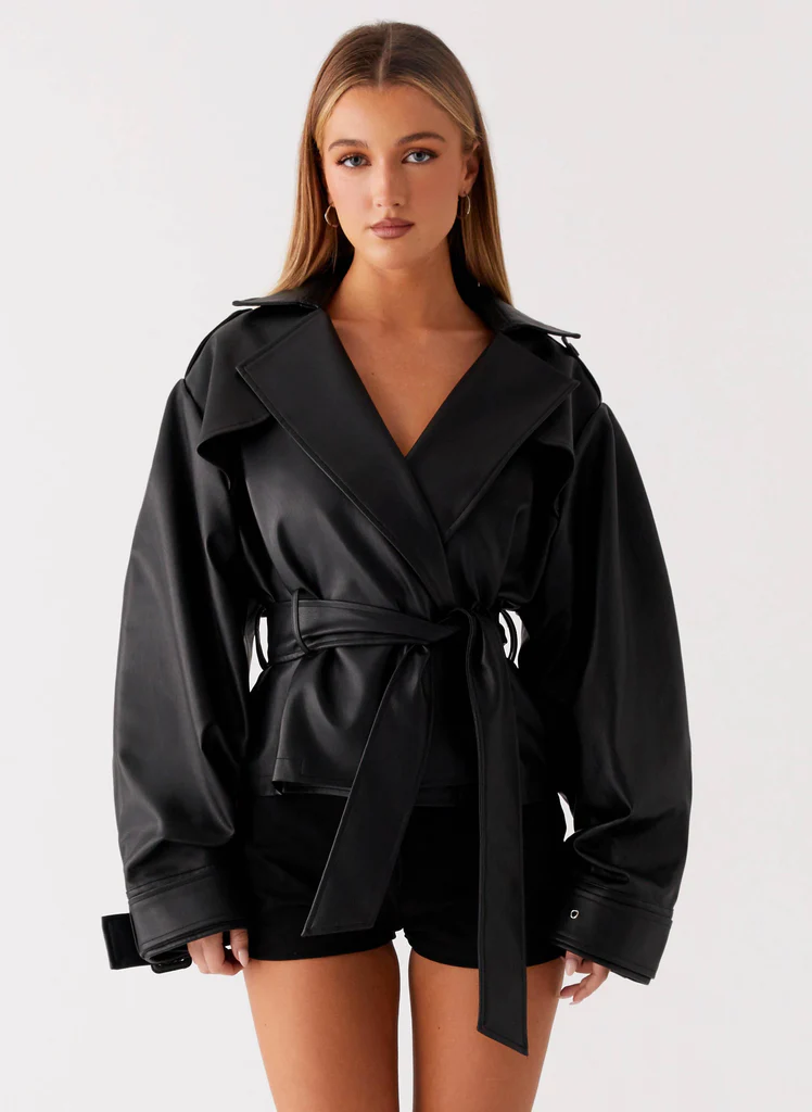 Midtown Faux Leather Trench - Black