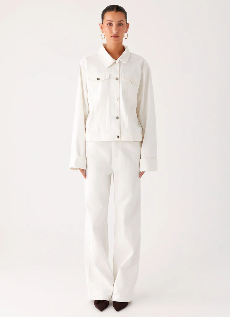 Back Again Oversized Denim Jacket - White