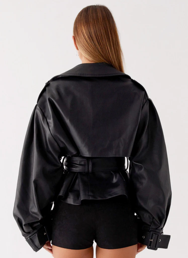 Midtown Faux Leather Trench - Black