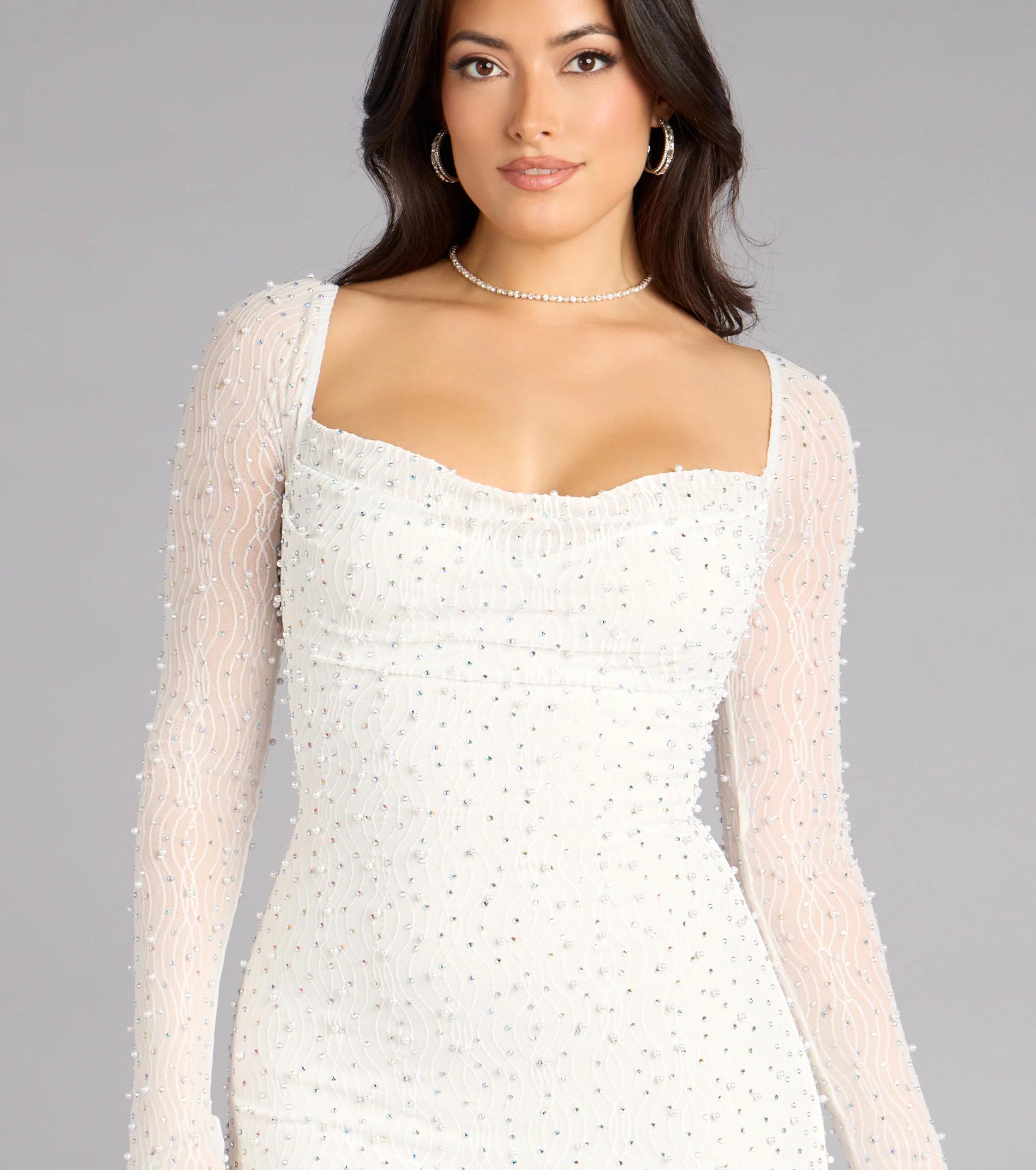 Elise Rhinestone Pearl Mini Dress