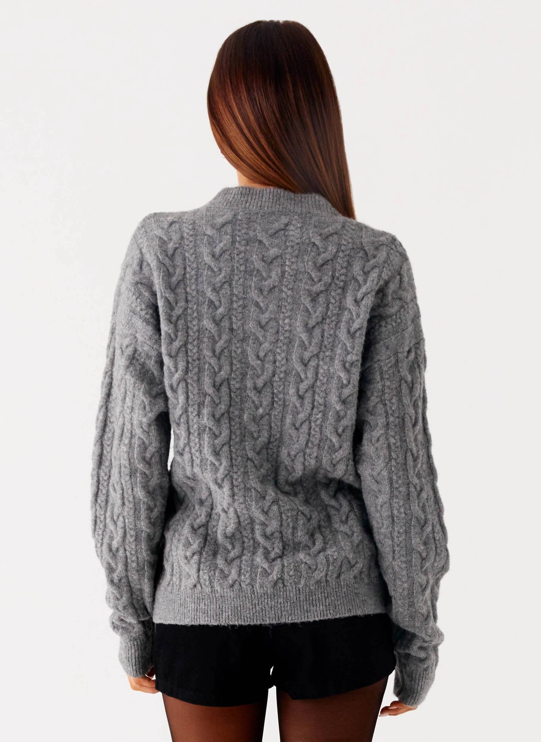 Frawley Cable Knit Cardigan - Grey
