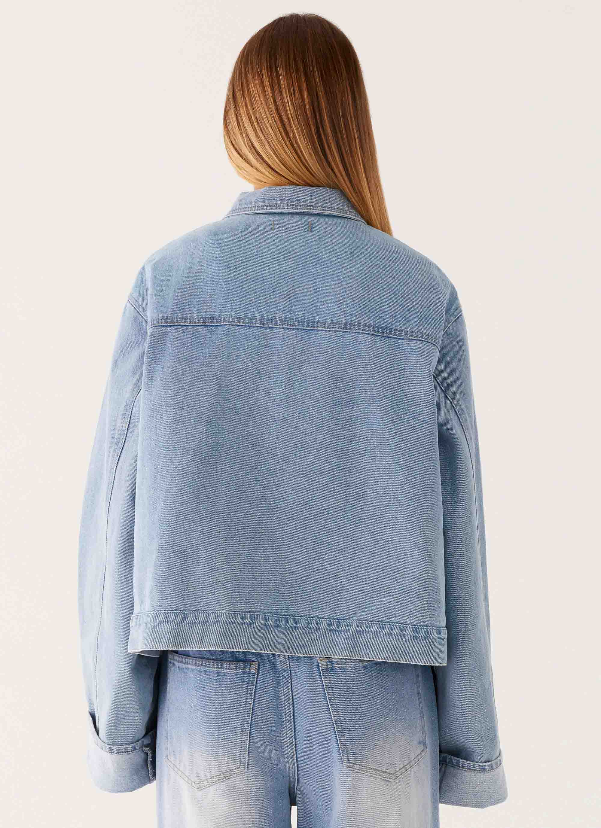 Back Again Oversized Denim Jacket - Light Wash Blue