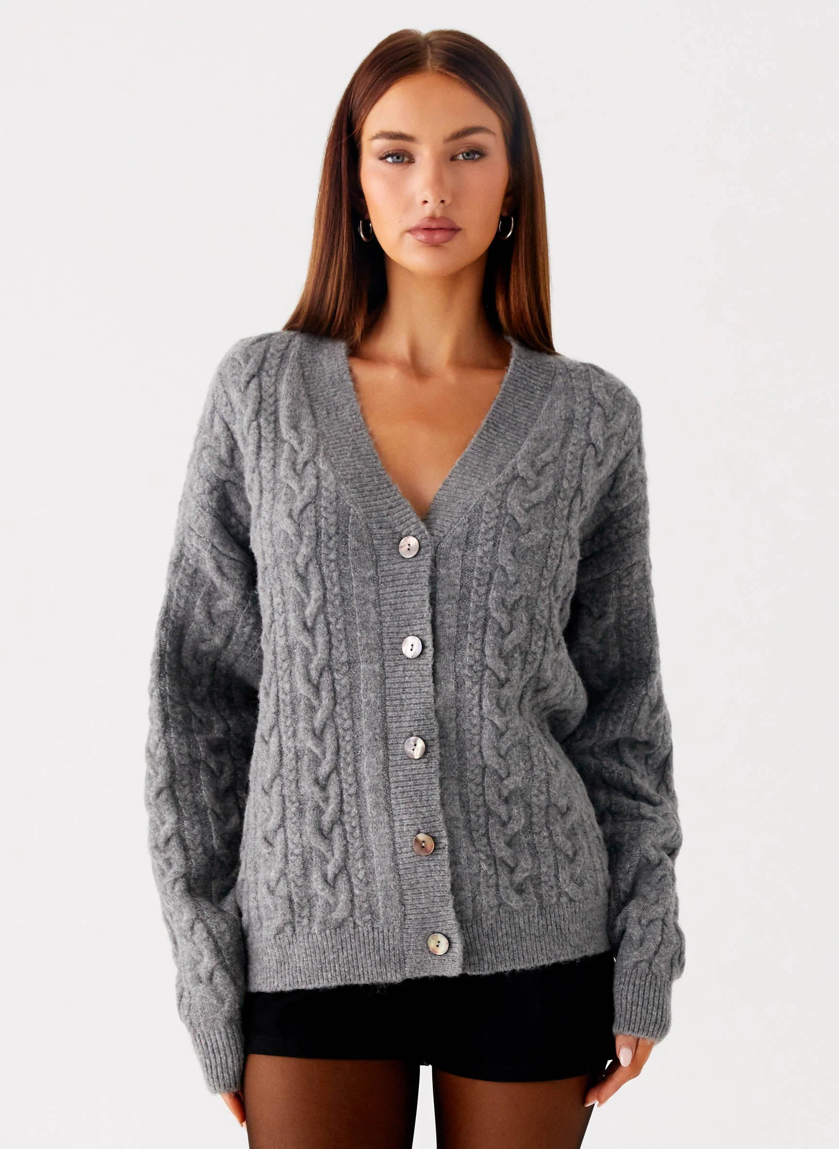 Frawley Cable Knit Cardigan - Grey