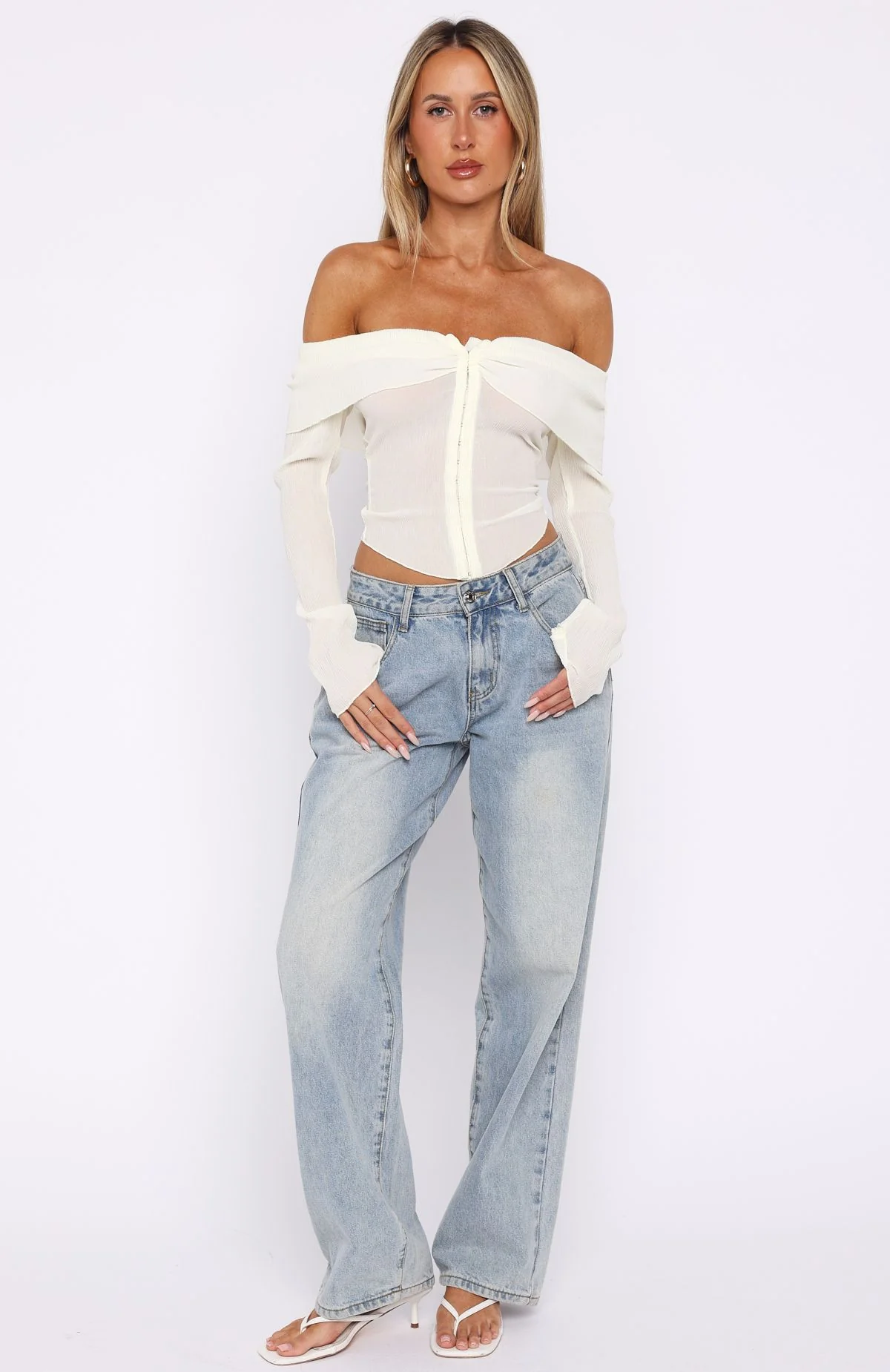 Mood Forever Long Sleeve Off Shoulder Top Cream