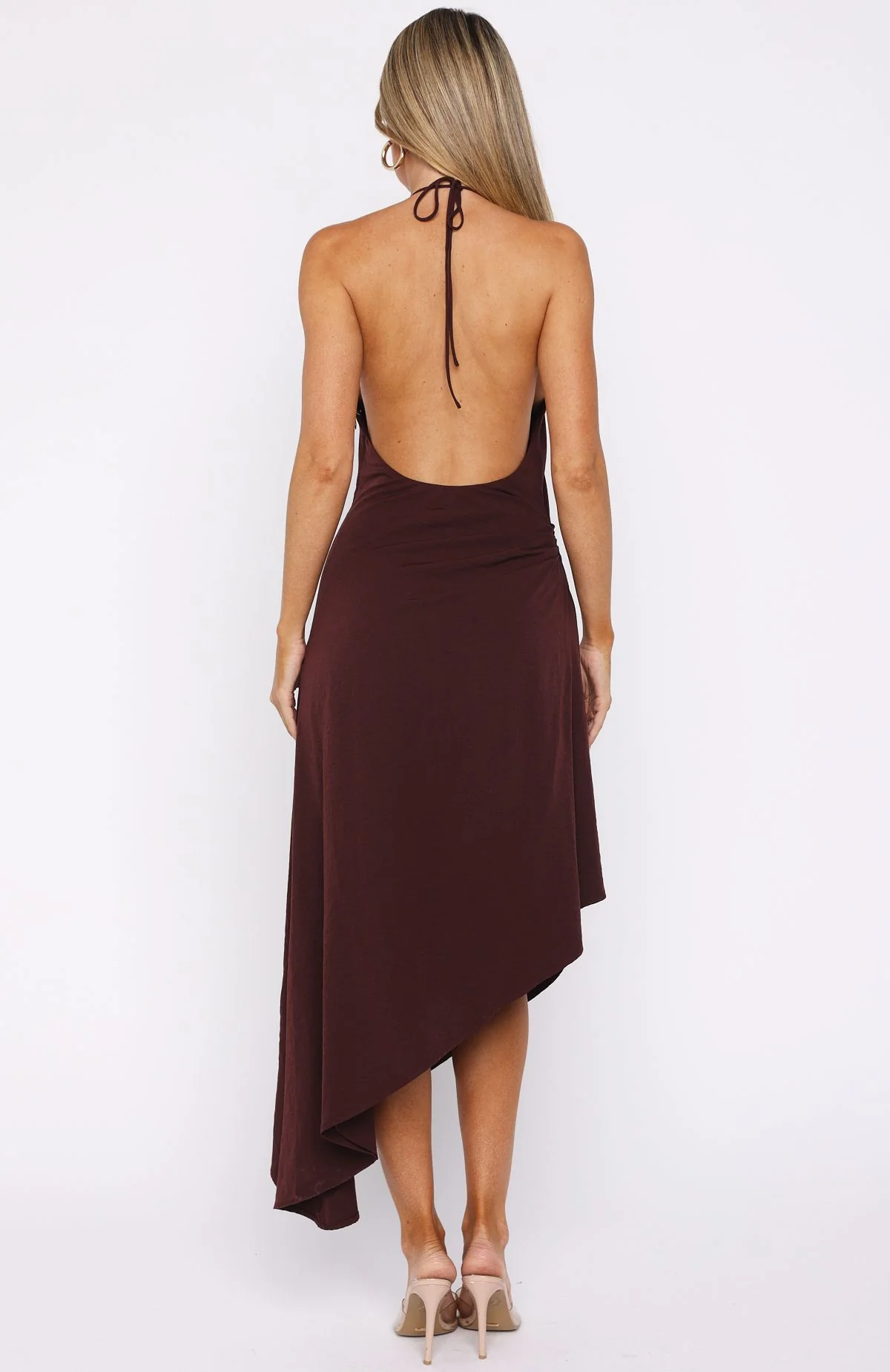 Night Hustle Halter Midi Dress Burgundy