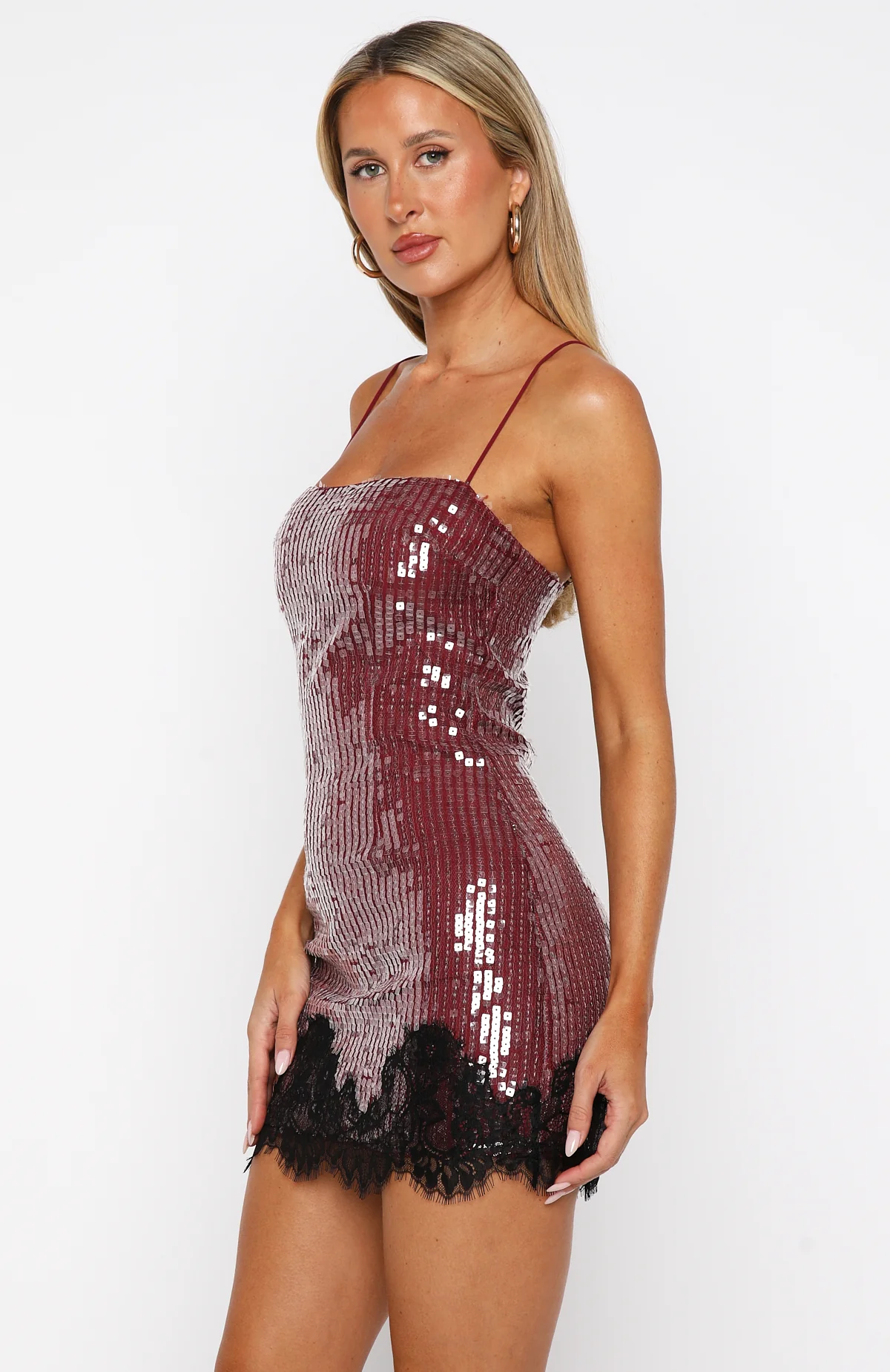Taking It Easy Sequin Mini Dress Wine
